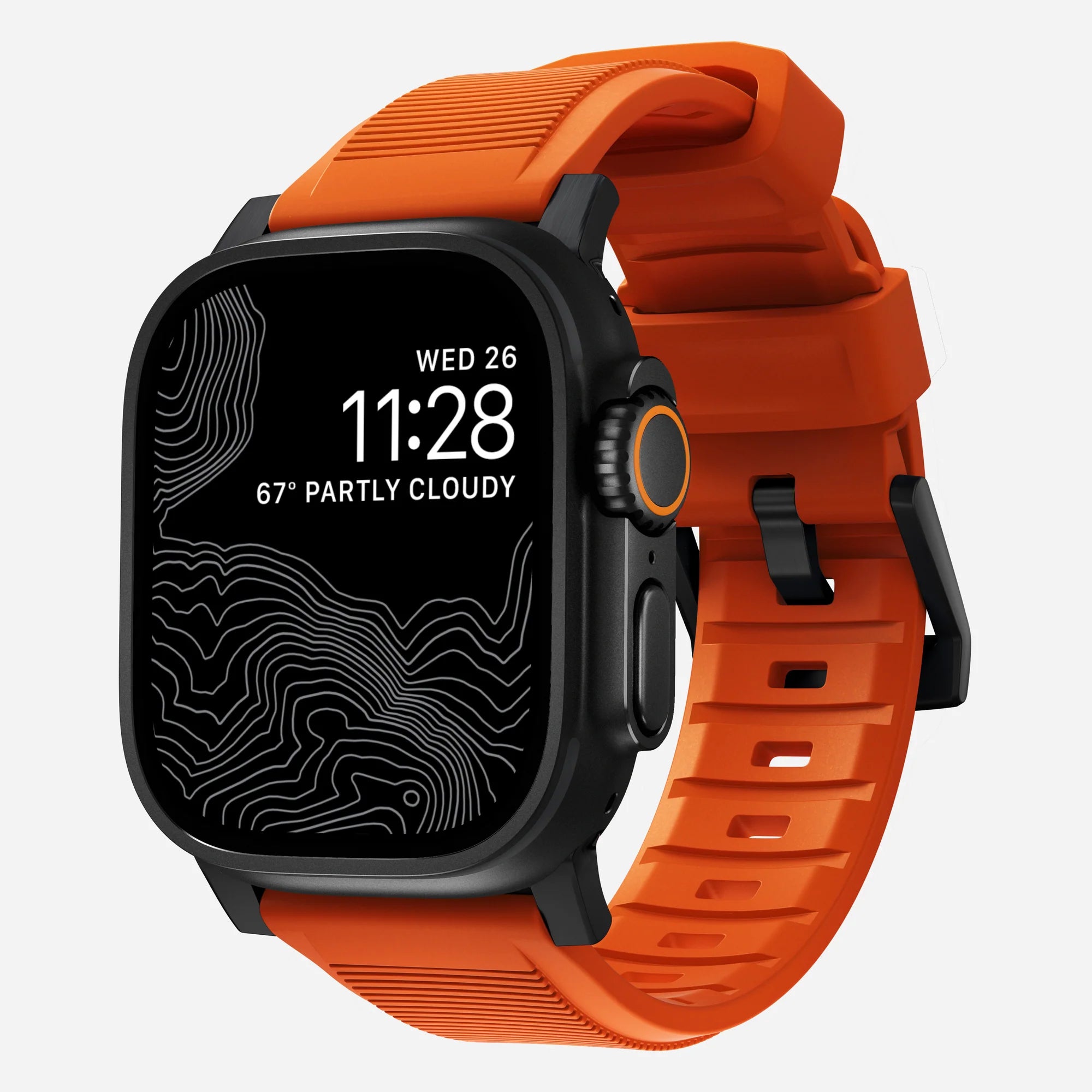 Nomad Rugged Apple Watch Silikonarmband (Schwarz/Ultra Orange)