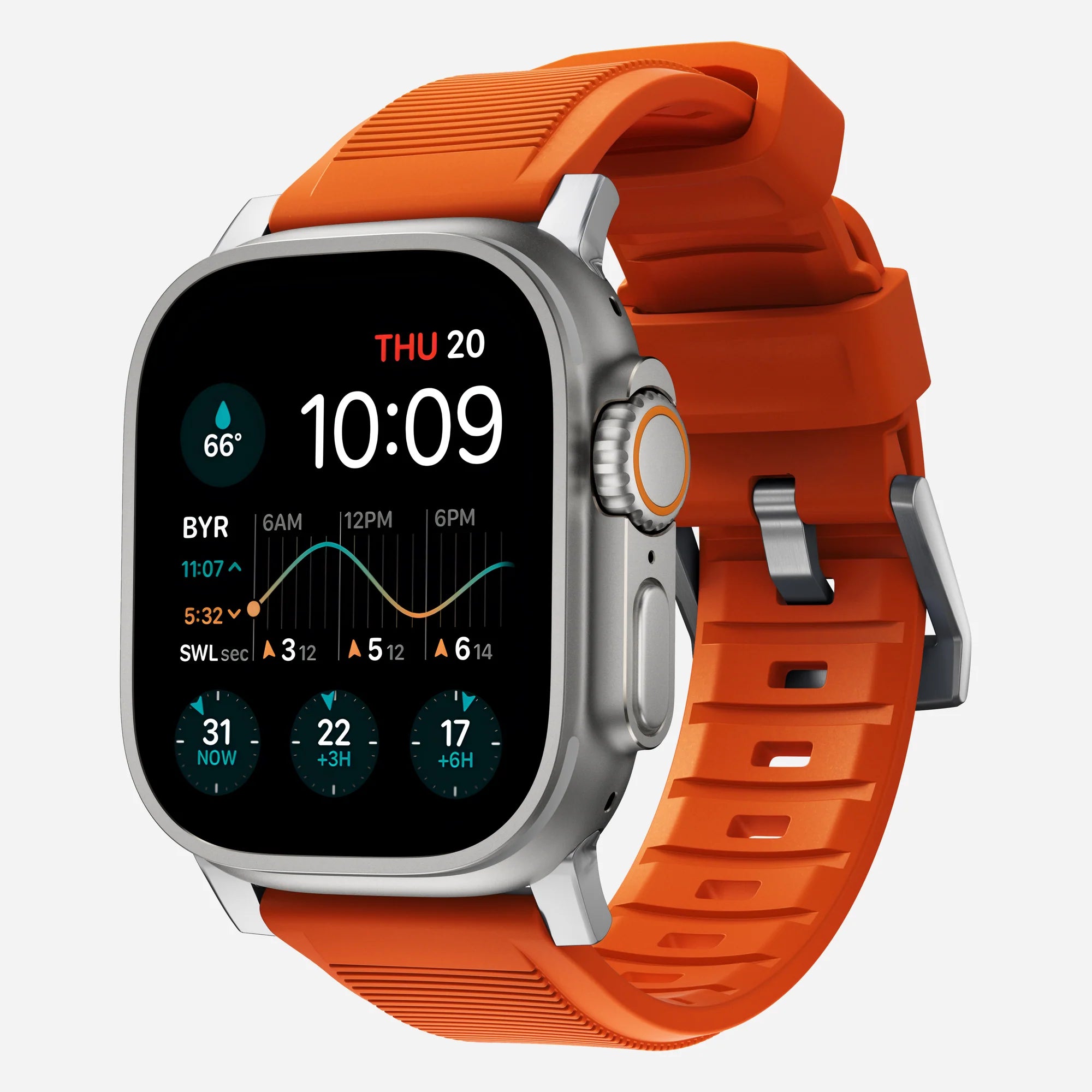 Nomad Rugged Apple Watch Silikonarmband (Silber/Ultra Orange)