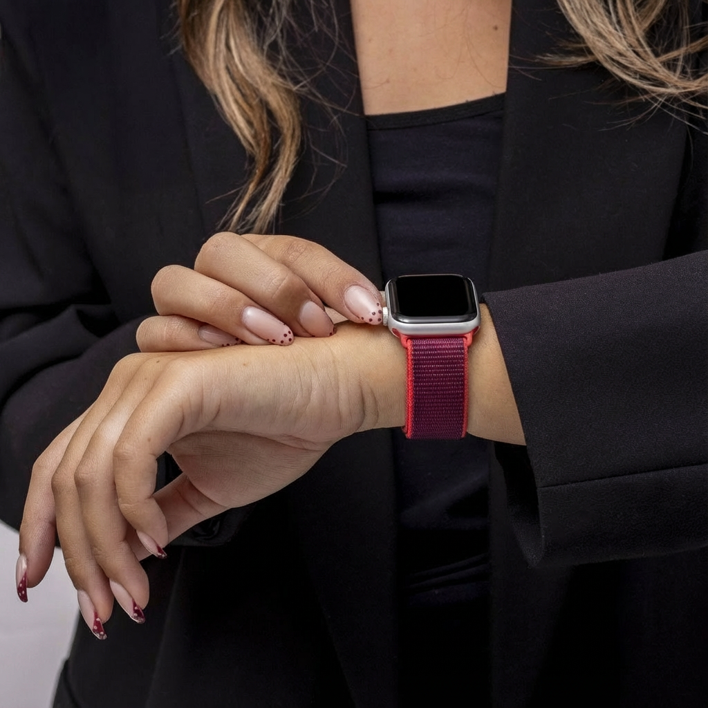 Apple Watch Nylon Loop Armband (Lila / Rot)