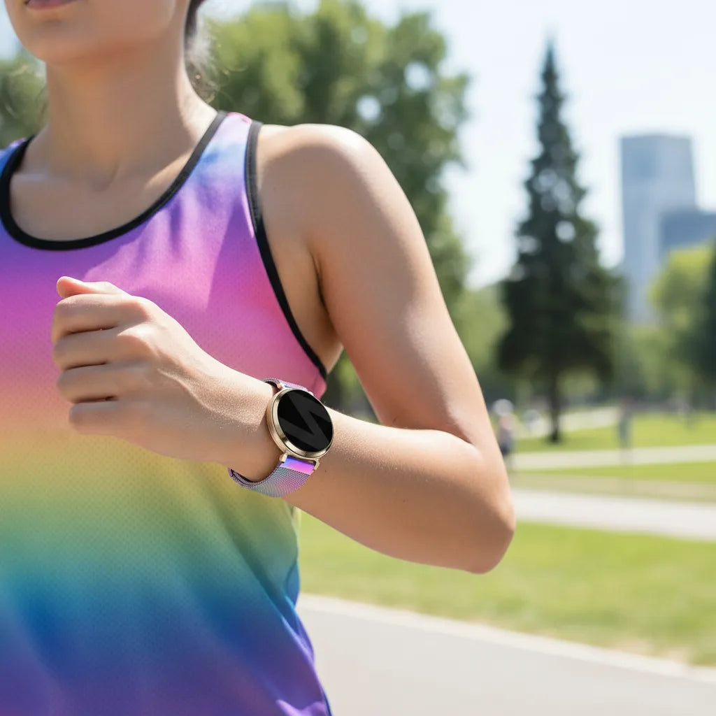 Bandz Pebble Round 2 - 14mm Milanese Loop Armband (Regenbogen)