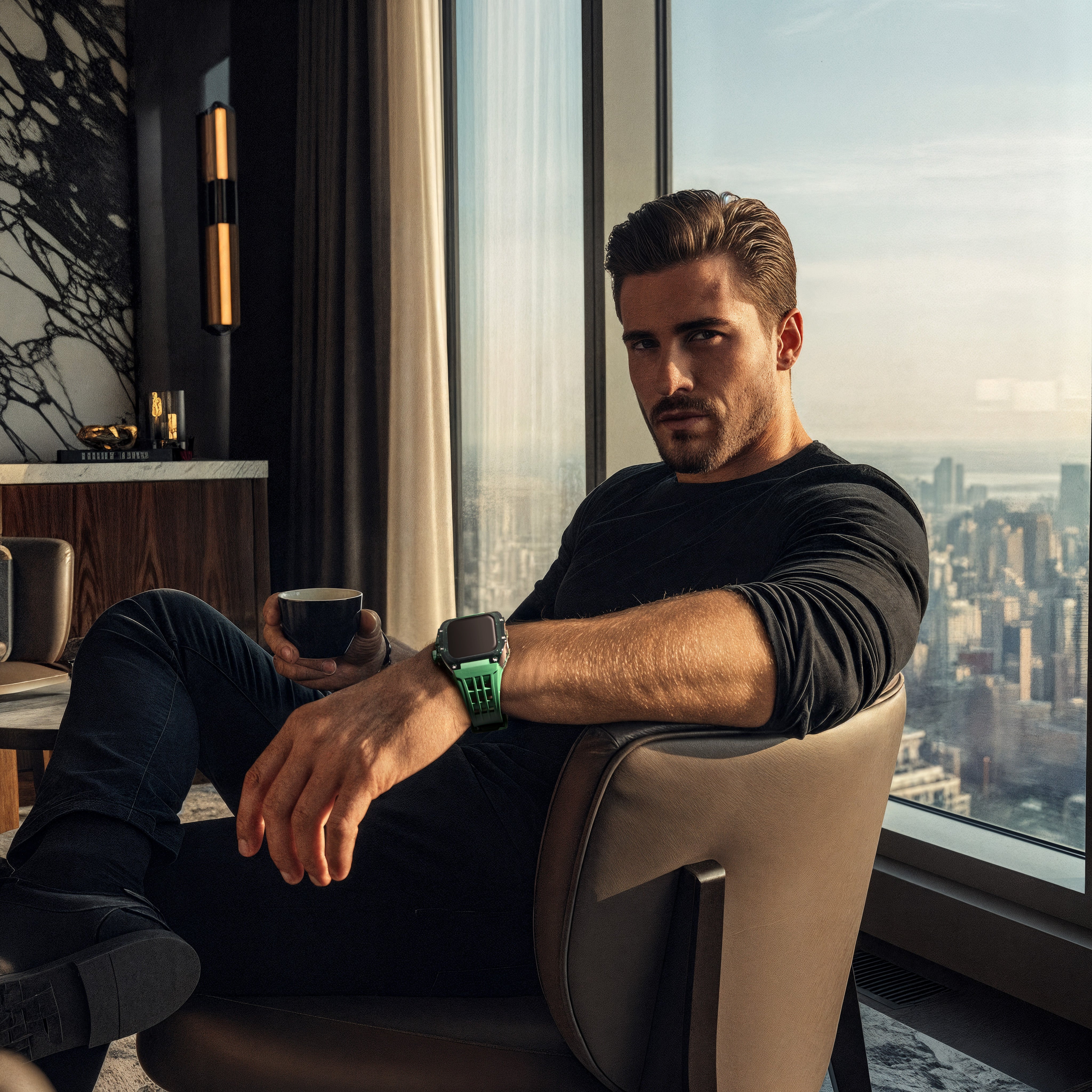 Reqior Apple Watch 45mm Polymer Hülle mit integriertem Gummi-Armband (Grün)