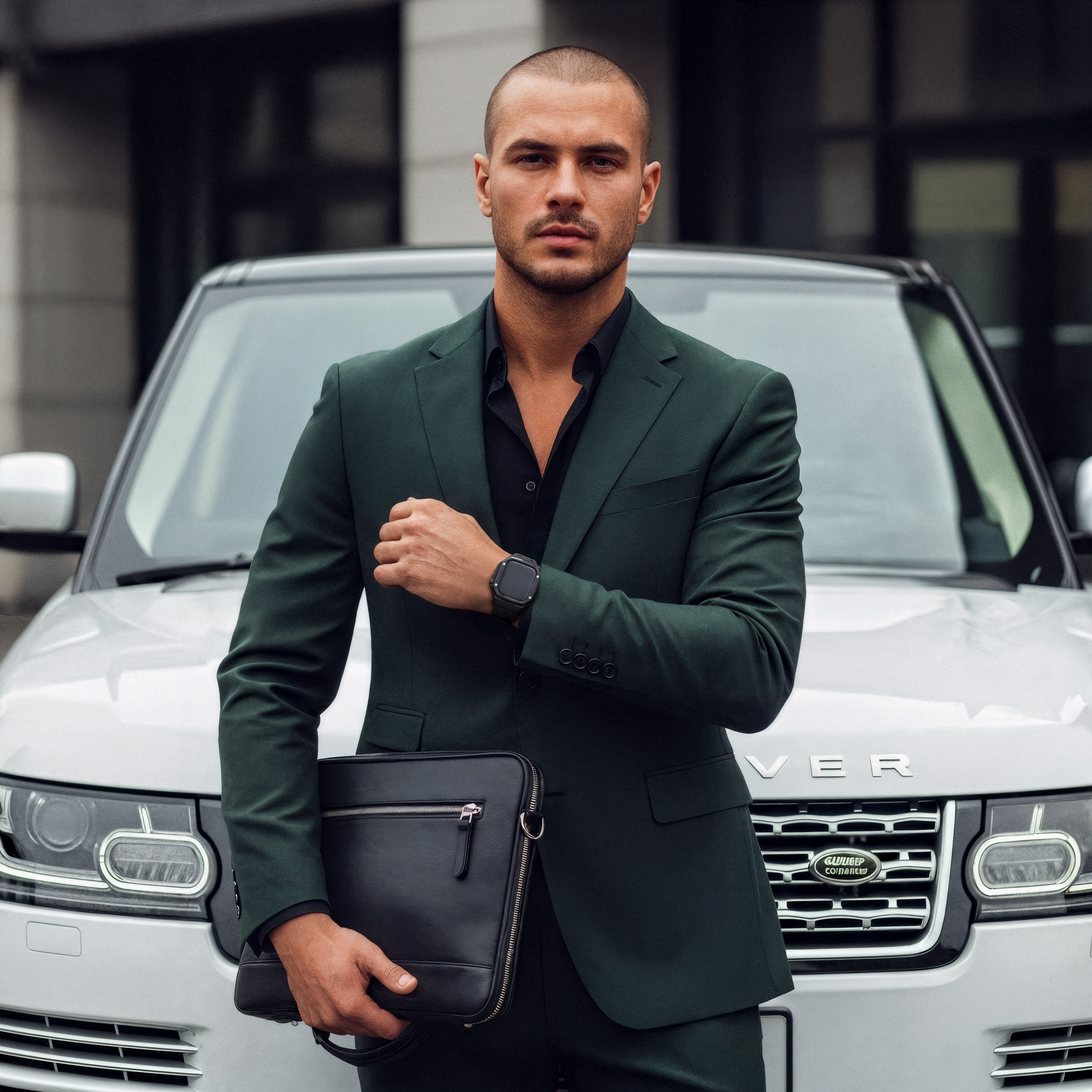 Reqior Apple Watch 45mm Hülle mit integriertem Stahlarmband (Schwarz)