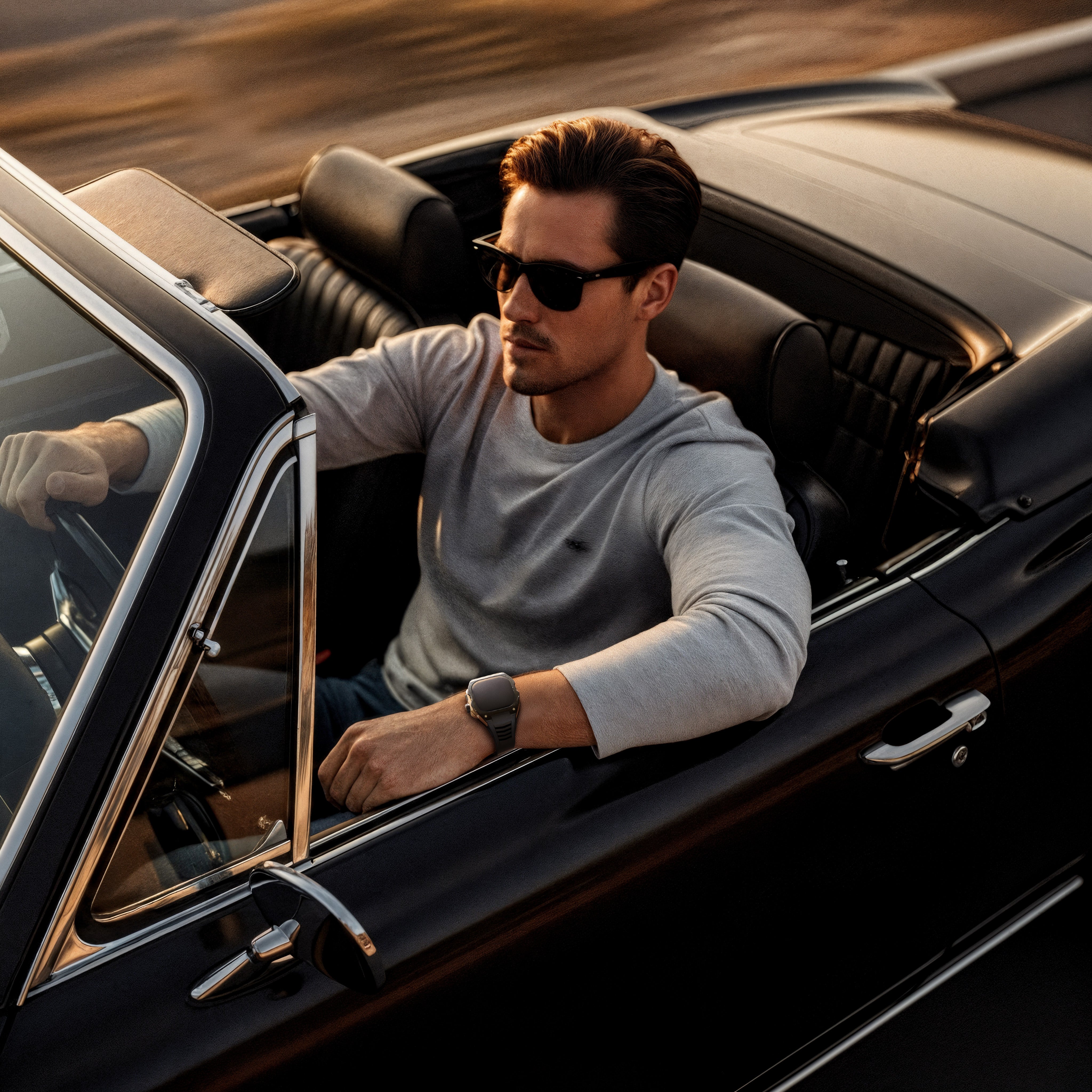 Reqior Apple Watch Ultra Hülle mit integriertem Gummi-Armband (Schwarz/Roségold)