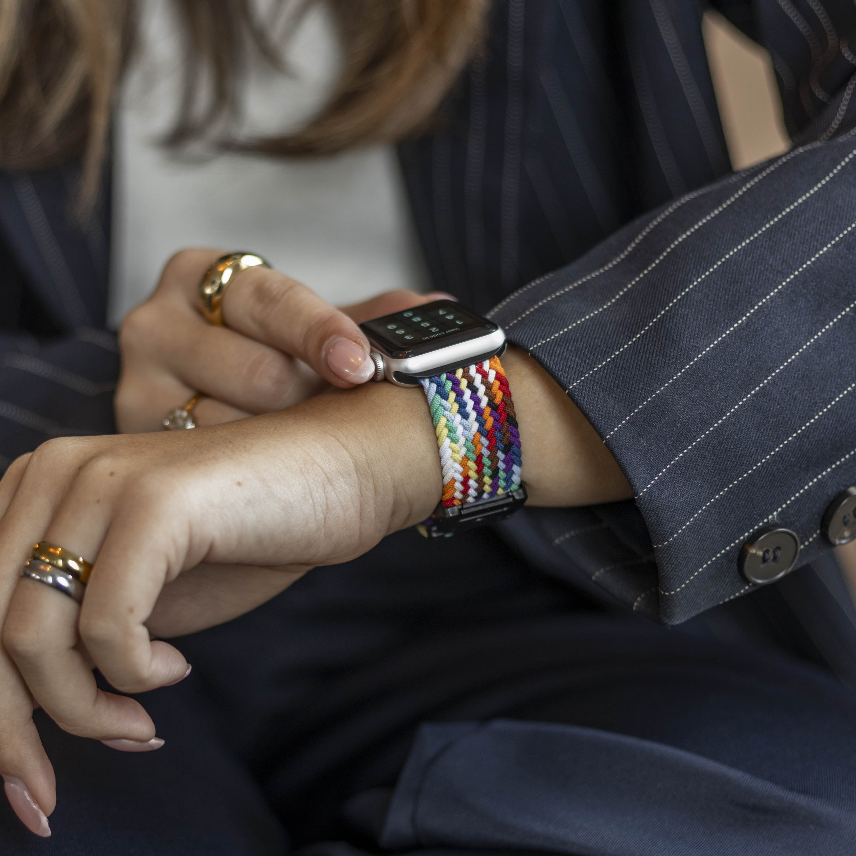 Bandz Apple Watch geflochtenes Nylon Band mit P-Schnalle (Regenbogen)