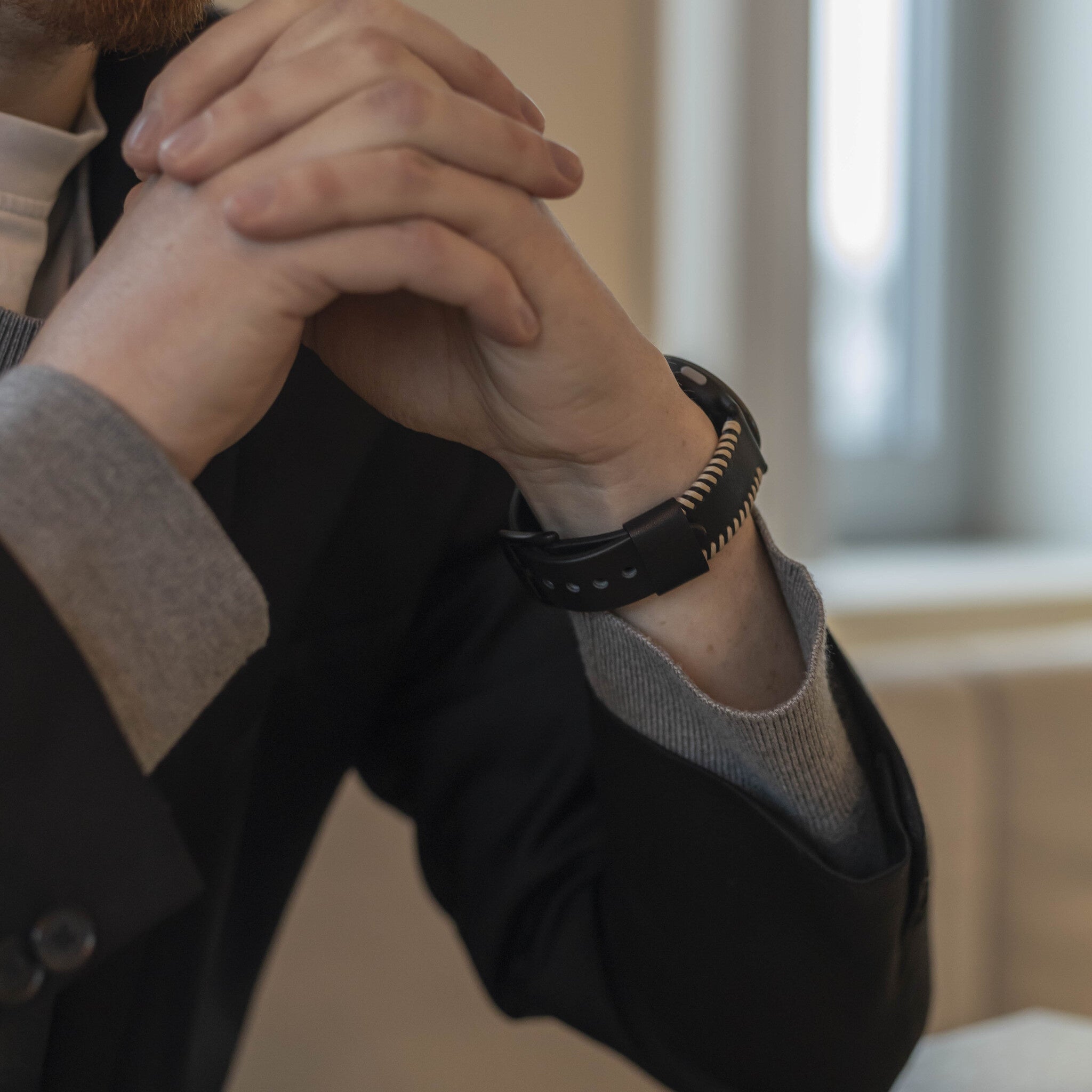 OnePlus Watch 3 Stitched Lederarmband (Schwarz)