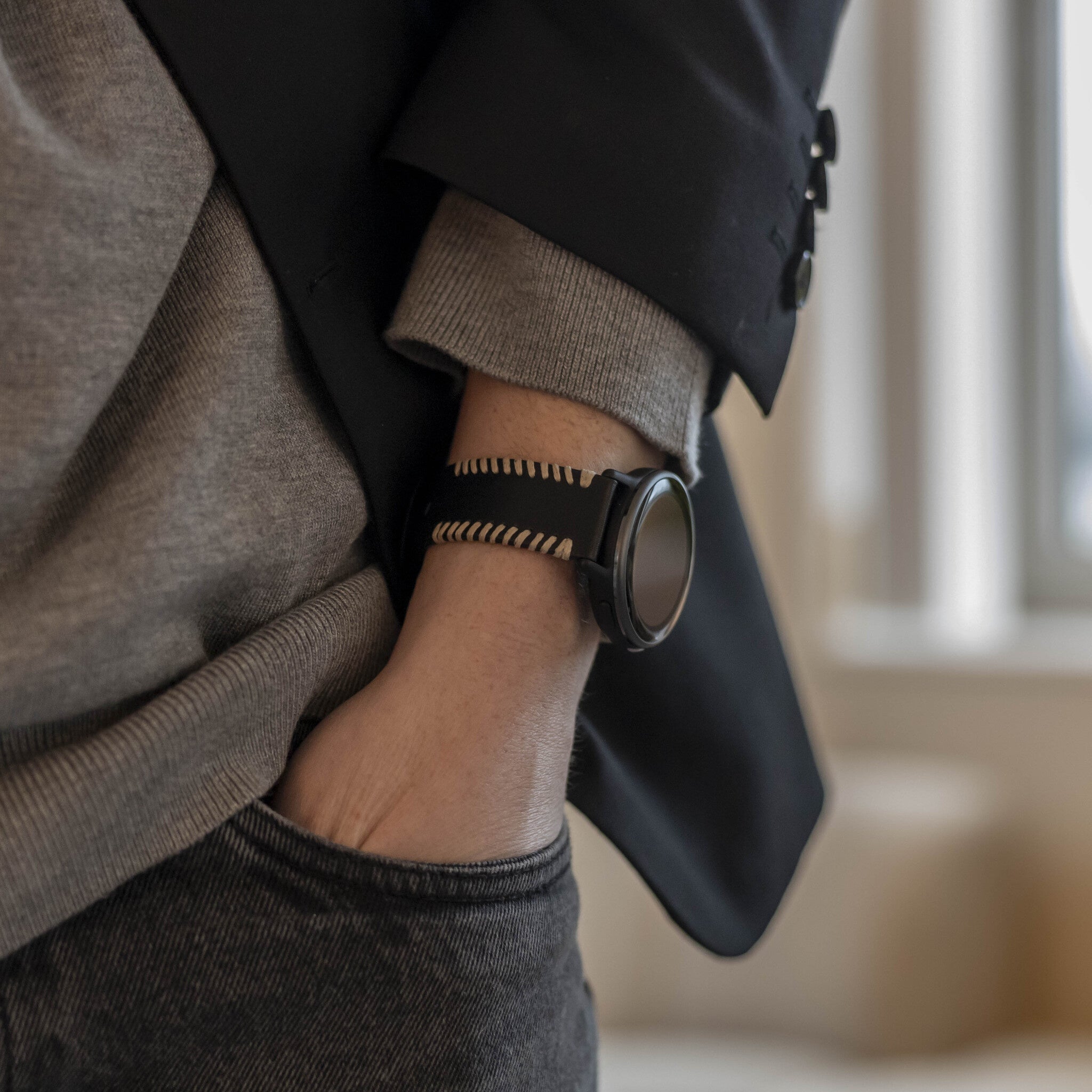 Amazfit Bip 6 Stitched Lederarmband (Schwarz)