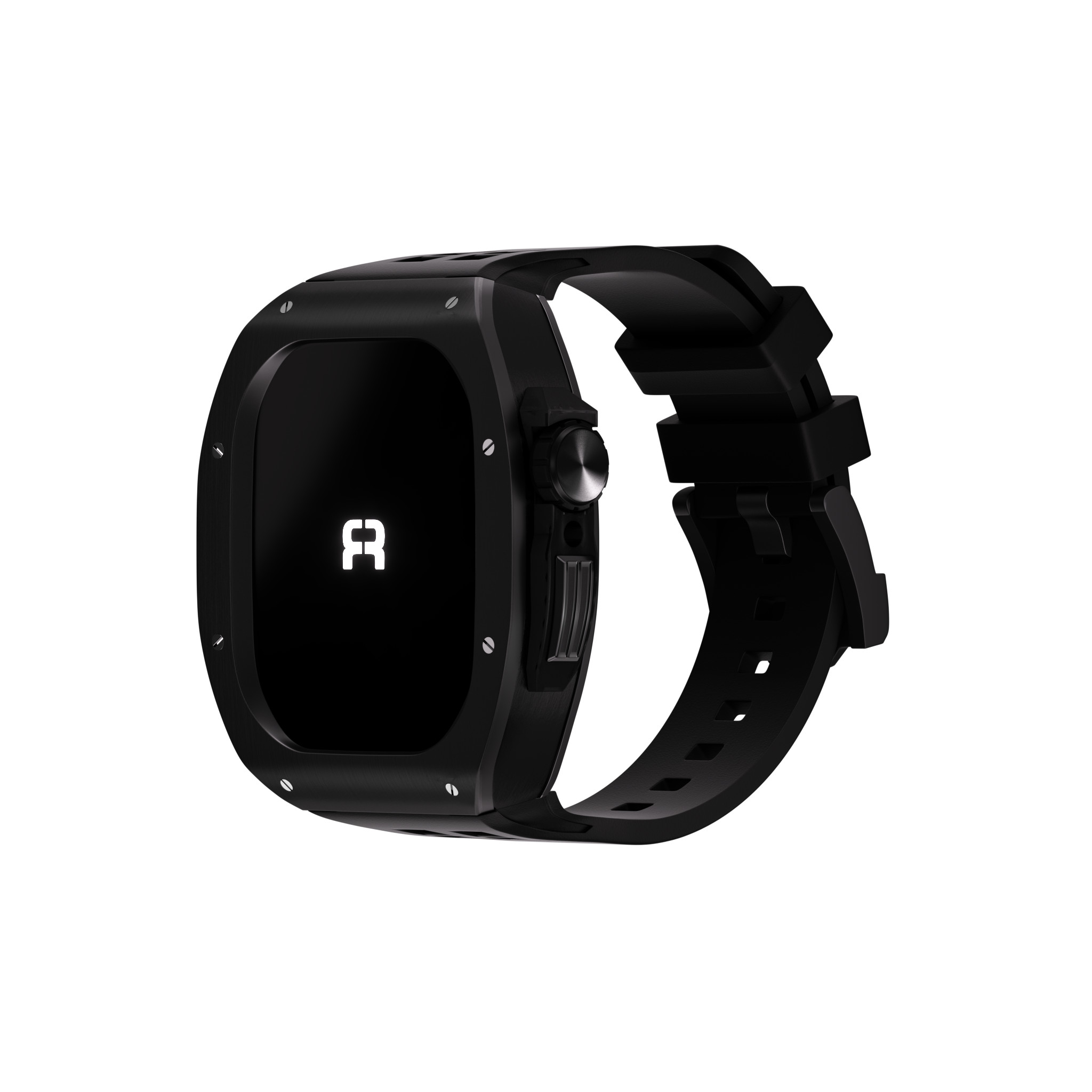 Reqior Apple Watch 45mm Polymer and Metal Hülle mit integriertem Gummi-Armband (Schwarz)