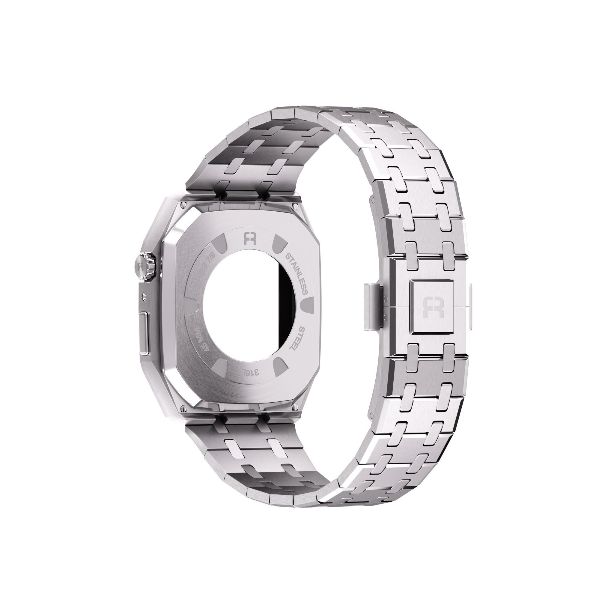 Reqior Apple Watch 45mm Hülle mit integriertem Stahlarmband (Silber)