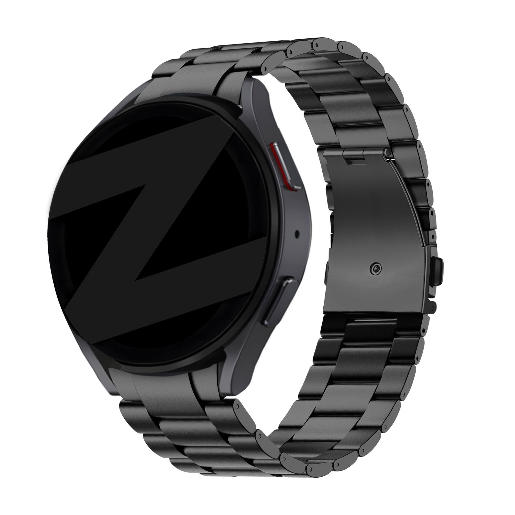 Titanium Strap 'Classic', black, on a watch, 3/4 front view