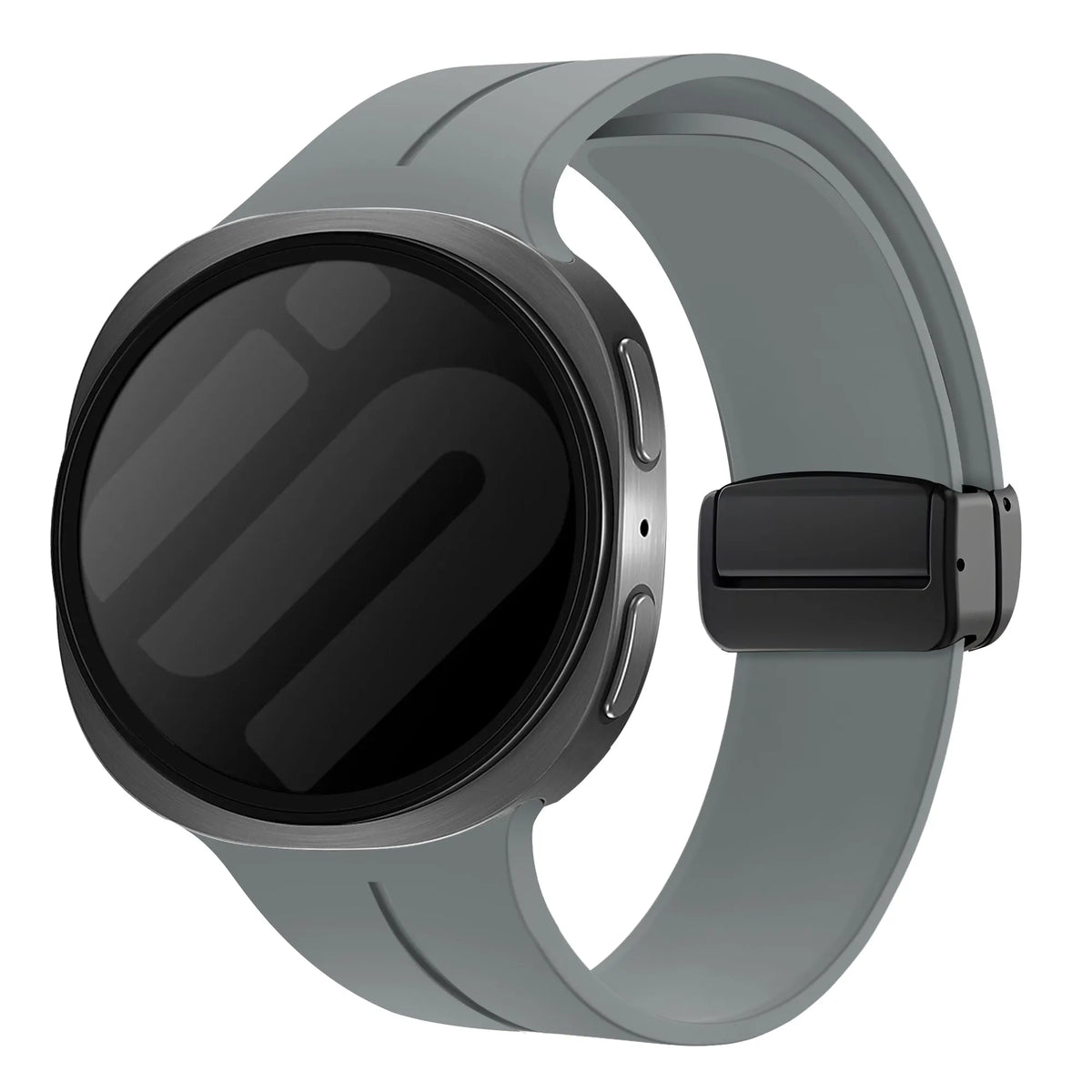 D-Buckle Silicone Strap, dark grey, on a watch, 3/4 front view