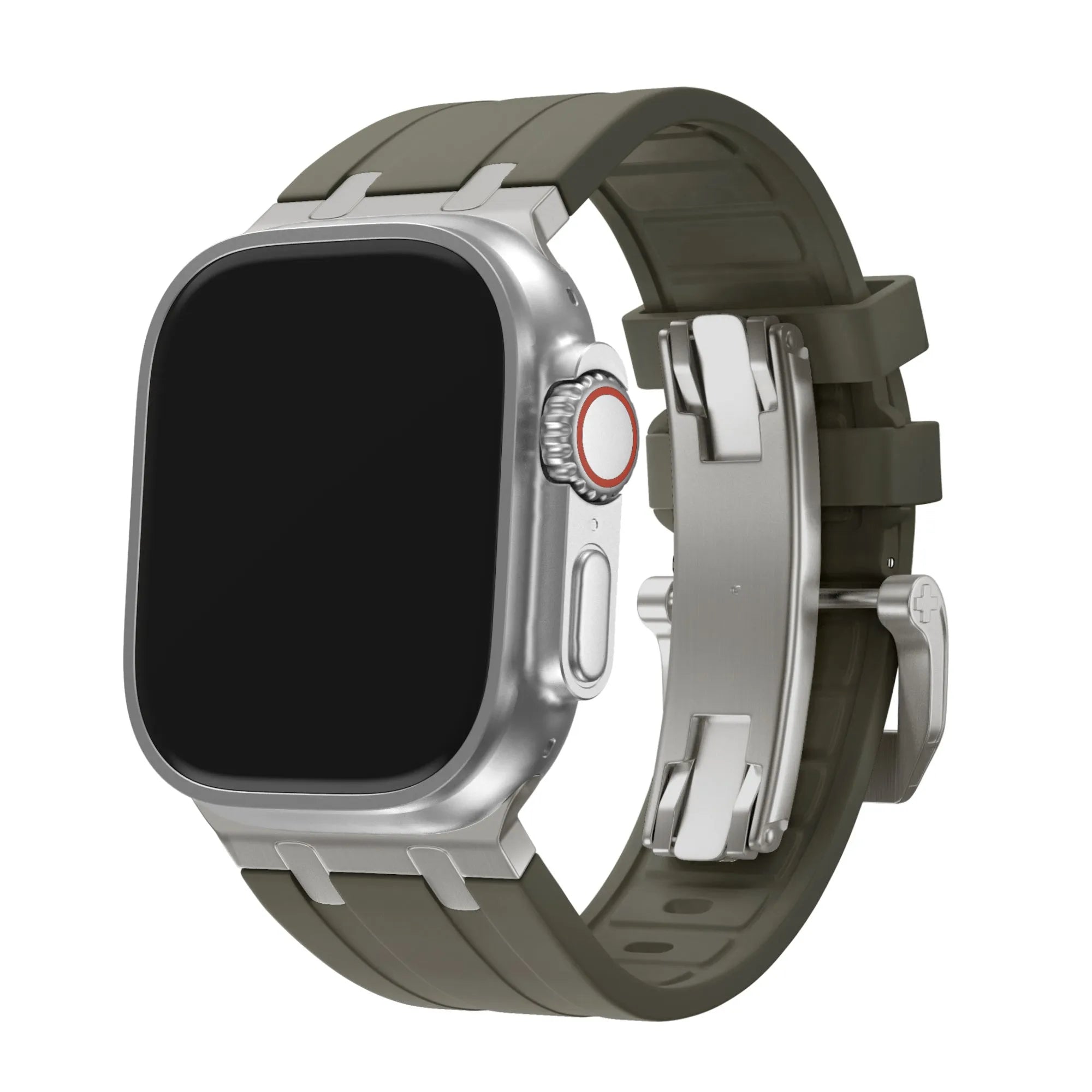 Balr. Apple Watch Ultra flüssiges Silikonarmband (Braun/Titan)