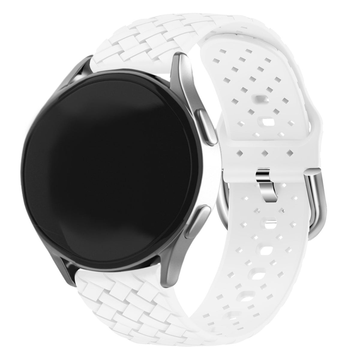 Braided Silicone Strap, white, on a watch, 3/4 front view