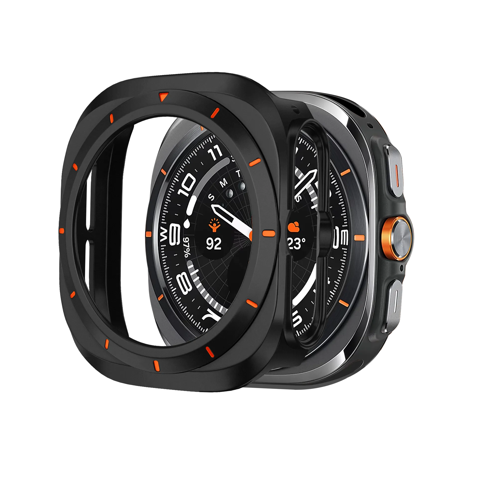 Bandz Samsung Galaxy Watch Ultra Bezel PC Hülle (Schwarz mit Orange)