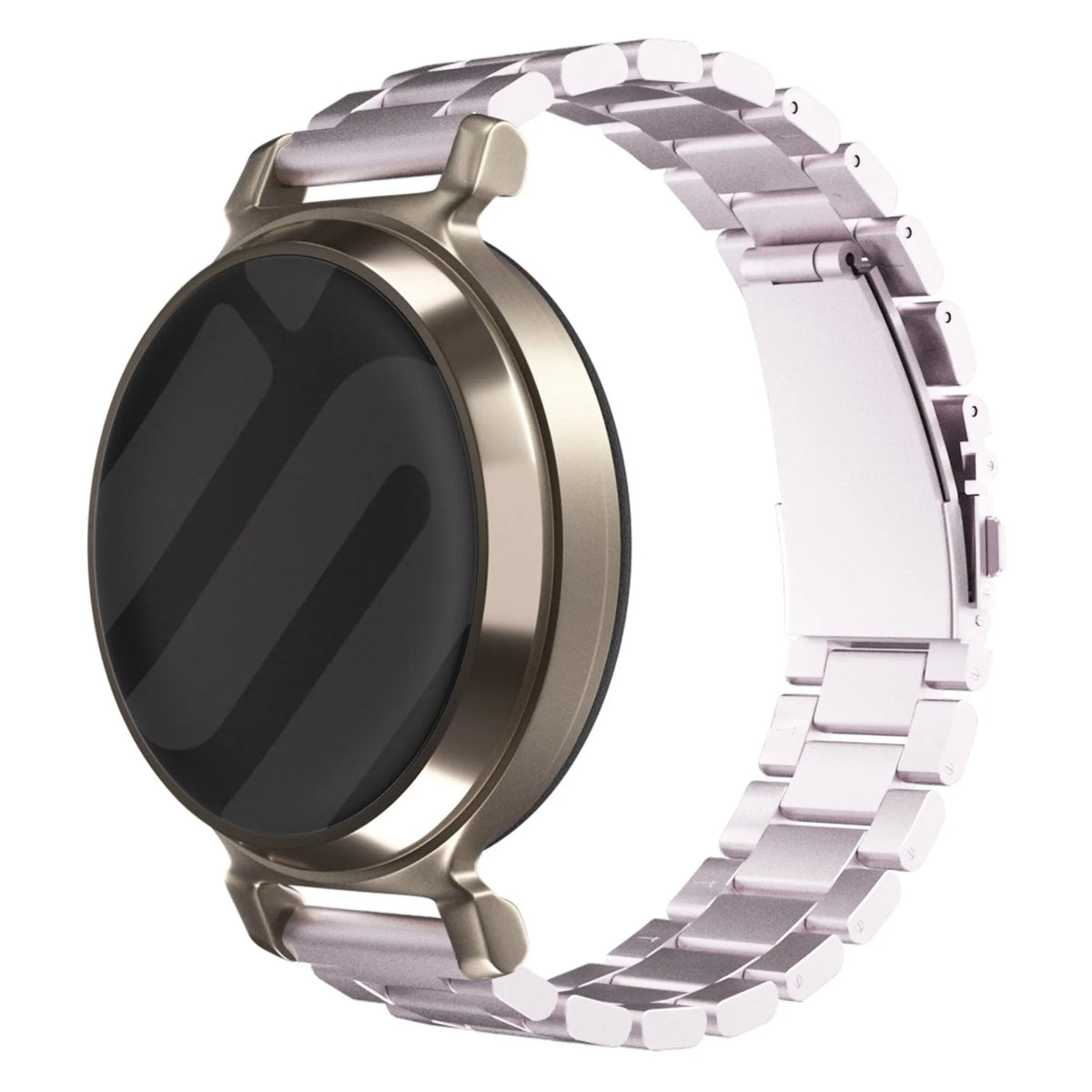 Steel Strap, pink, on a watch, 3/4 front view