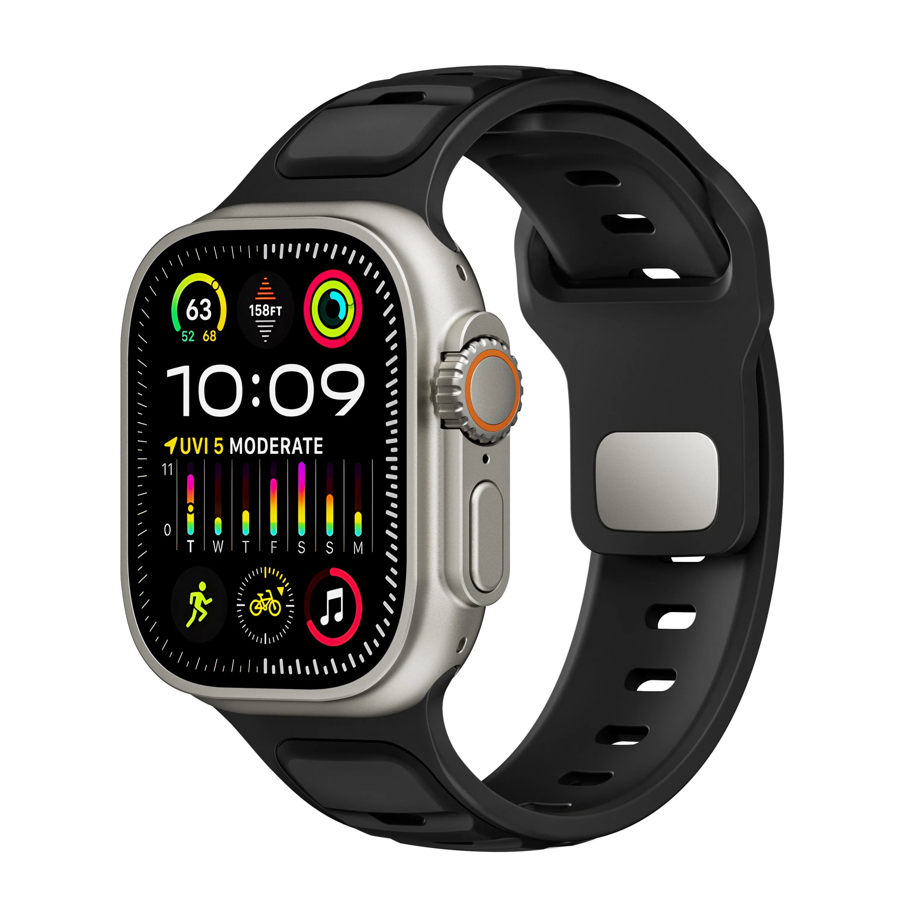 Apple Watch Premium Outdoor Silikonarmband (Schwarz/Schwarz)