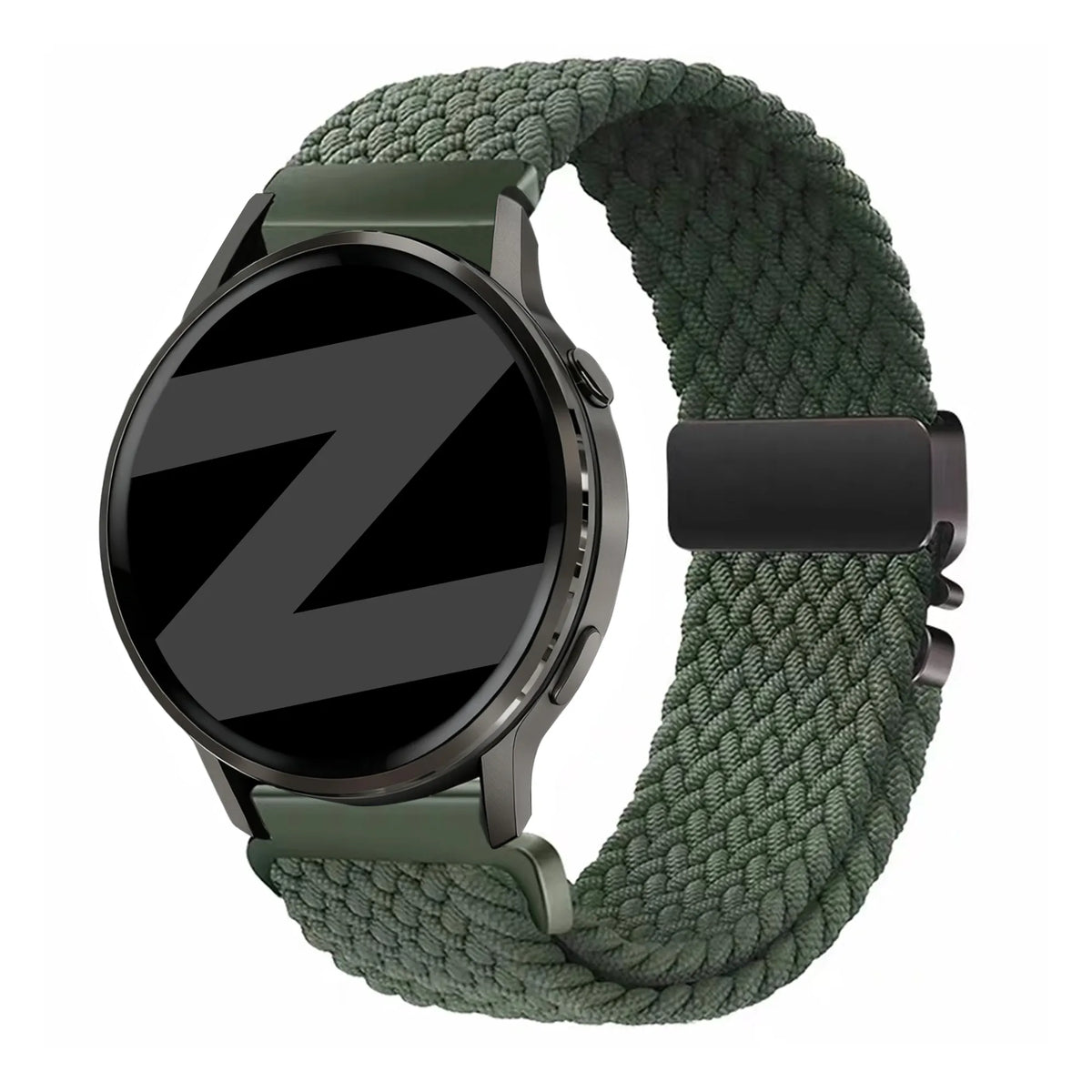 Nylon Braided Strap 'Parachute', green, on a watch, 3/4 front view