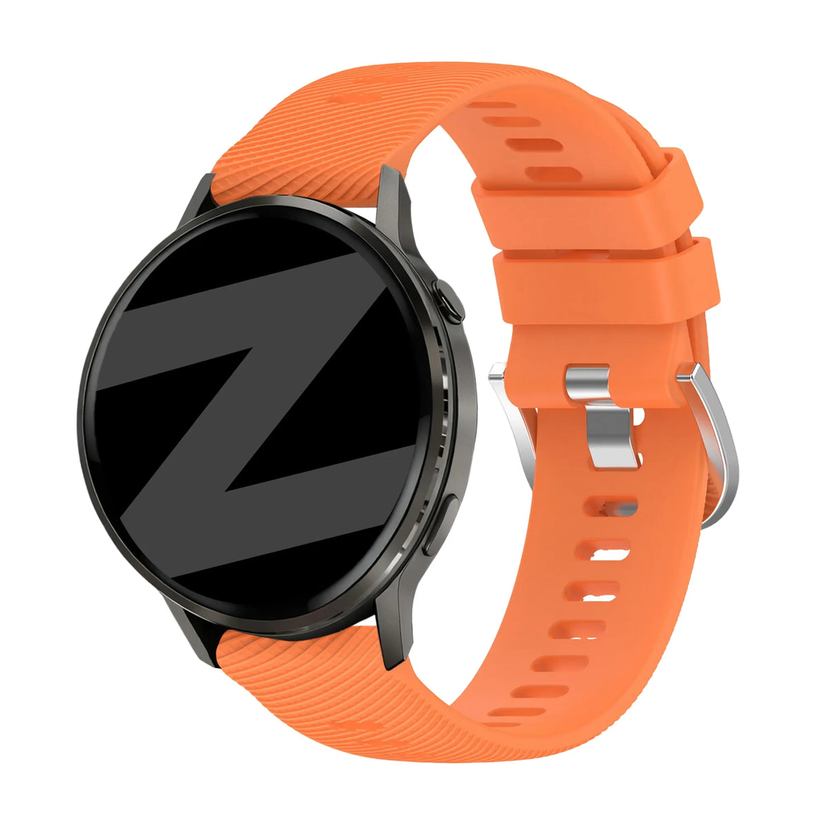 Silicone Strap 'Deluxe', orange, on a watch, 3/4 front view