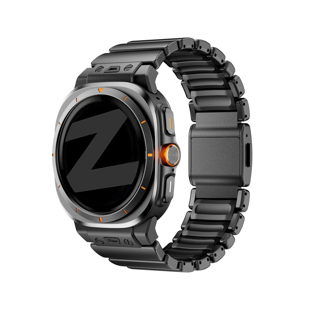 Titanium Strap 'Hybrid', black, on a watch, 3/4 front view