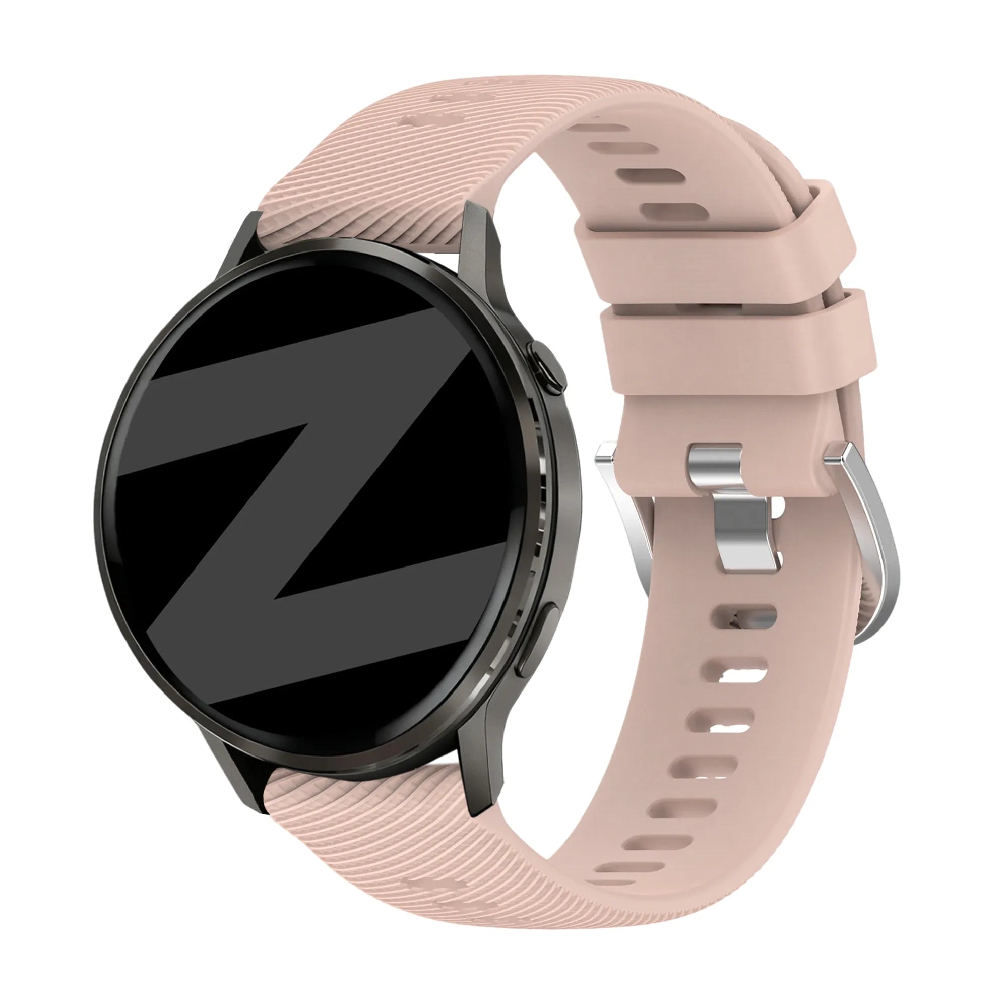 Silicone Strap 'Deluxe', light pink, on a watch, 3/4 front view