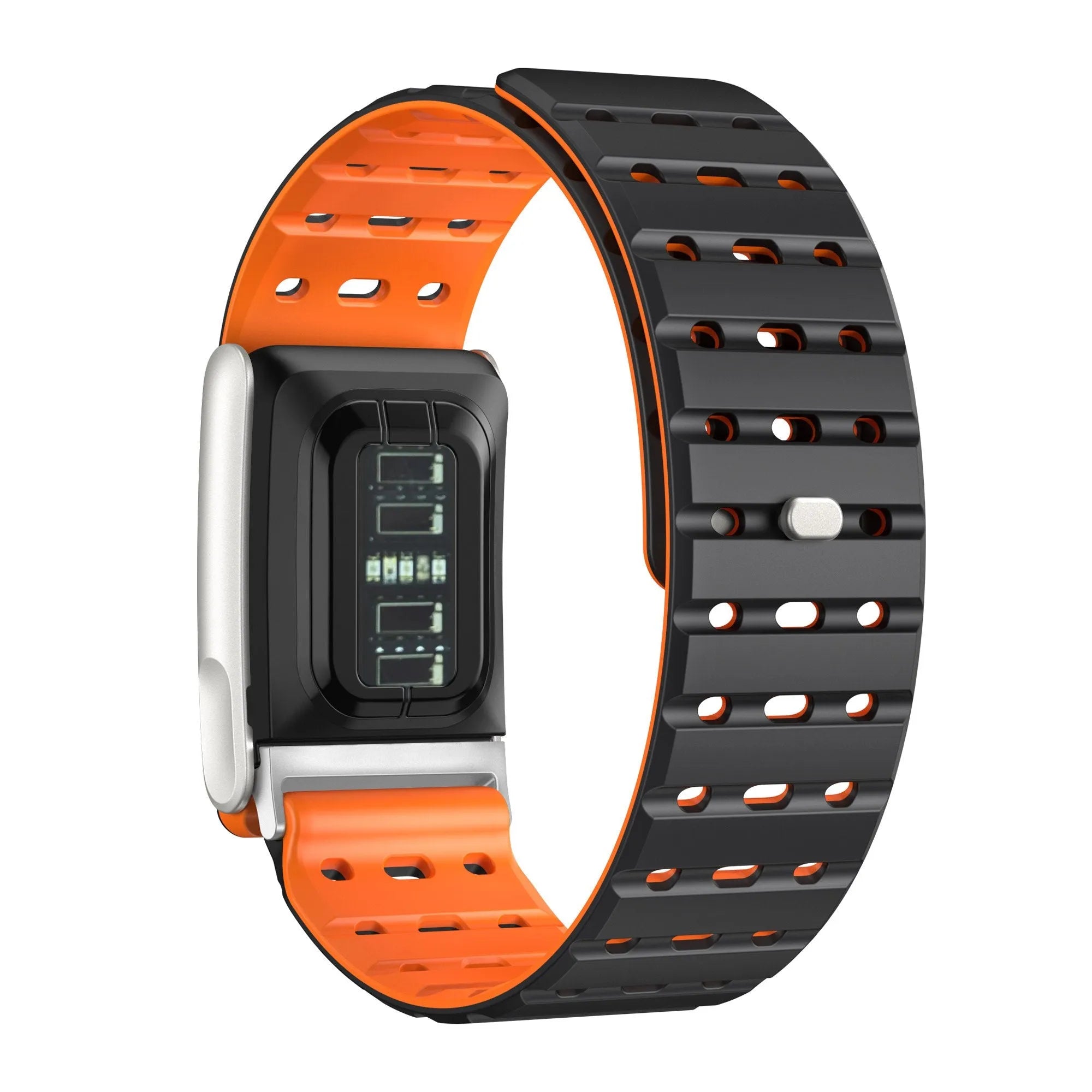 Kompatibel mit Whoop MG magnetisches Silikonarmband (Schwarz/Orange)