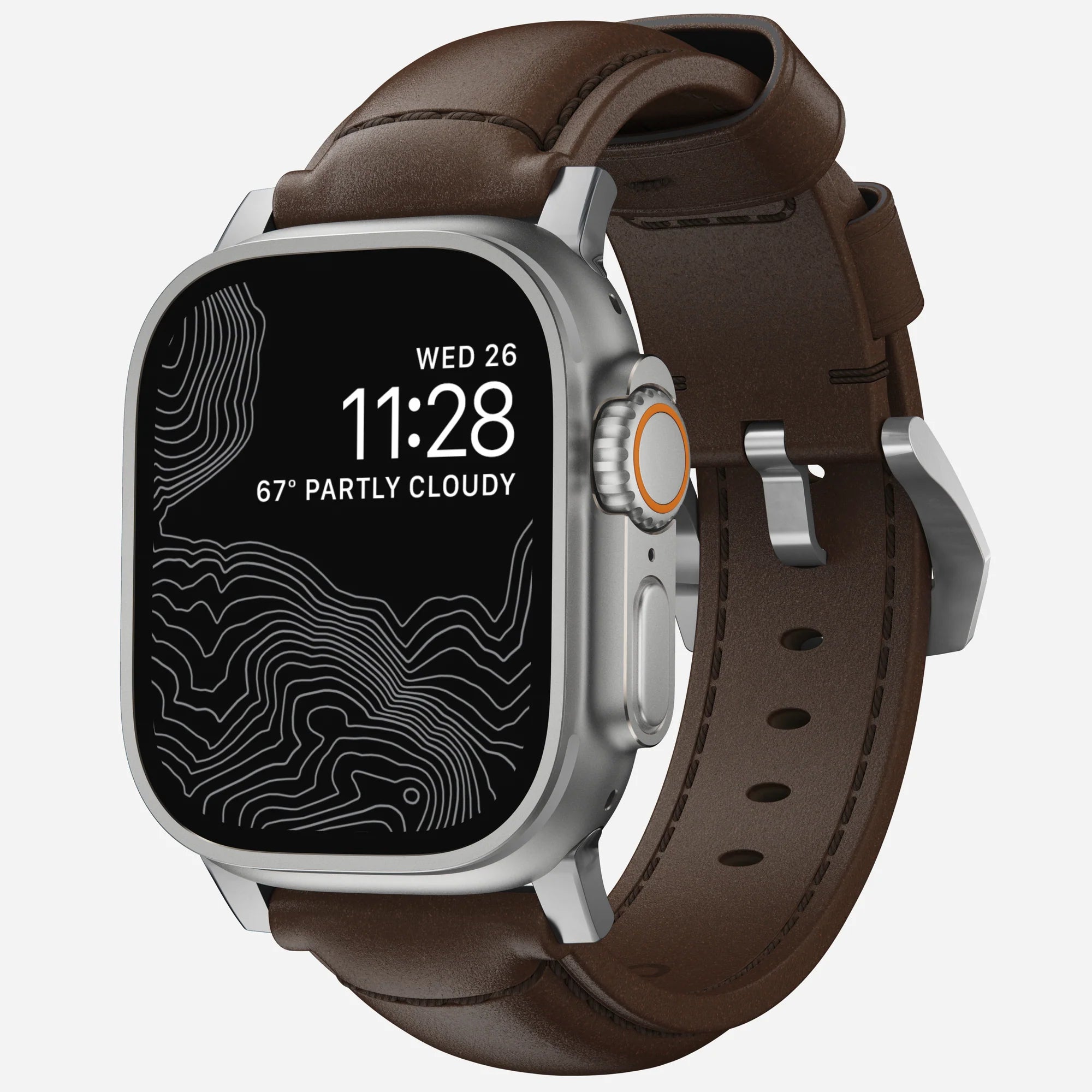 Nomad Traditional Apple Watch Lederarmband (Braun/Silber)