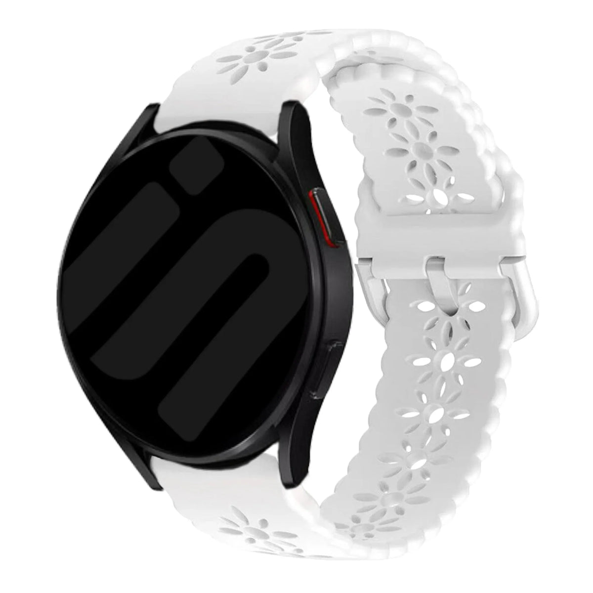 Patterned Silicone Strap, white, on a watch, 3/4 front view