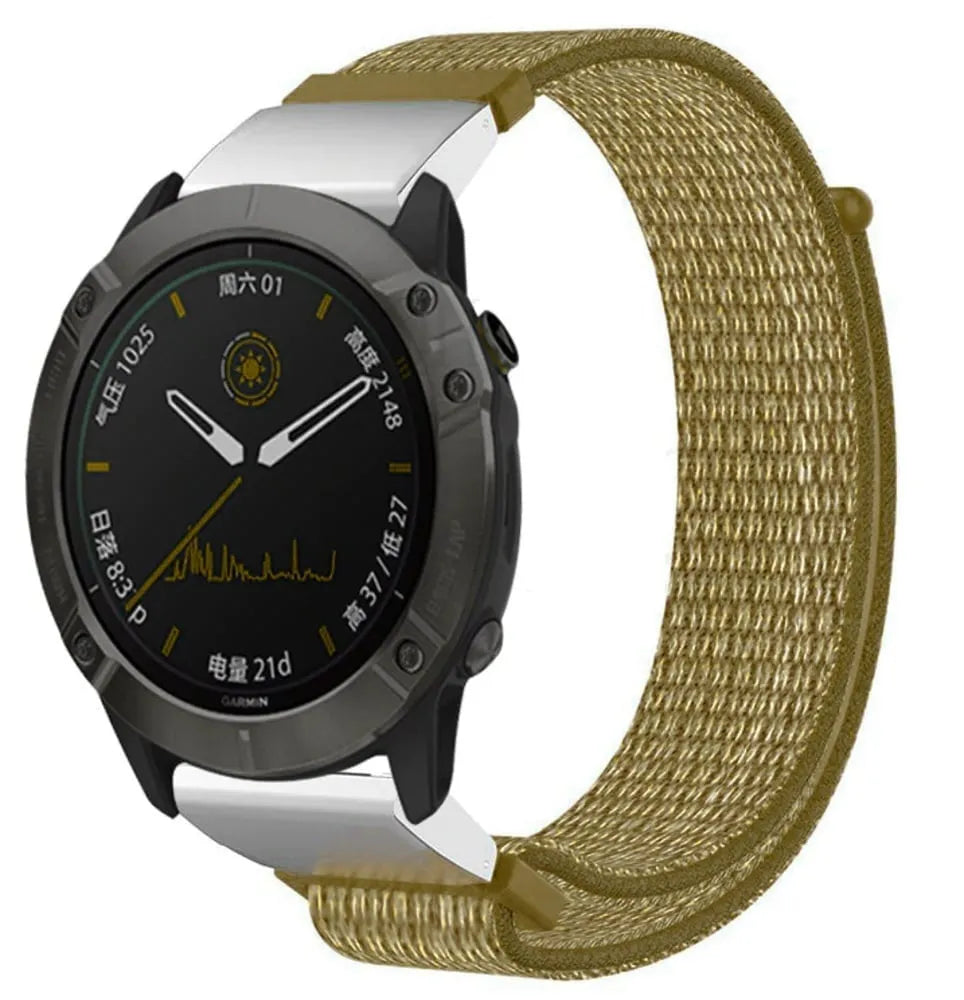 Nylon Strap, olive green, on a watch, 3/4 front view