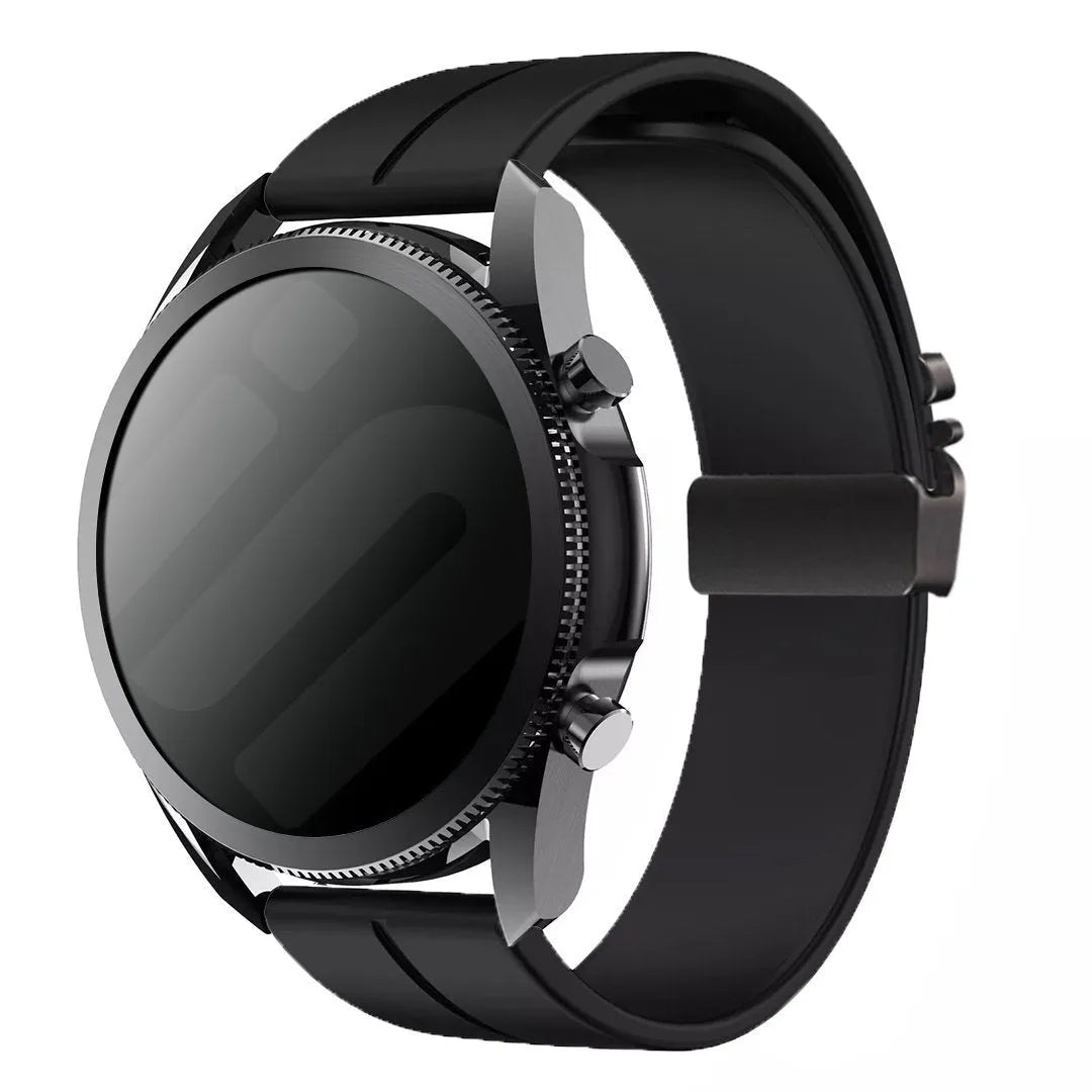 Silicone Strap P-Buckle, black, on a watch, 3/4 front view