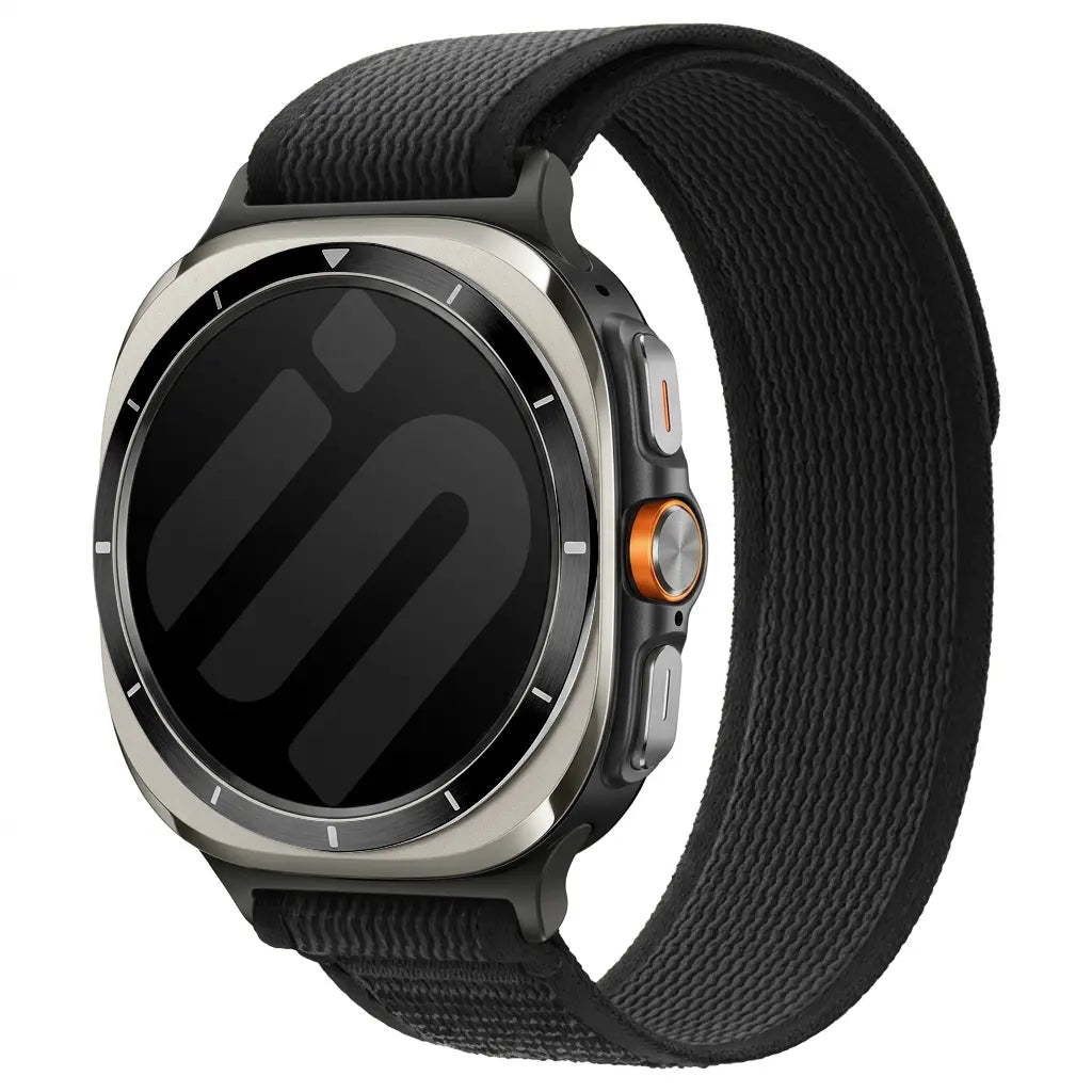 Trail Nylon Strap, black, on a watch, 3/4 front view
