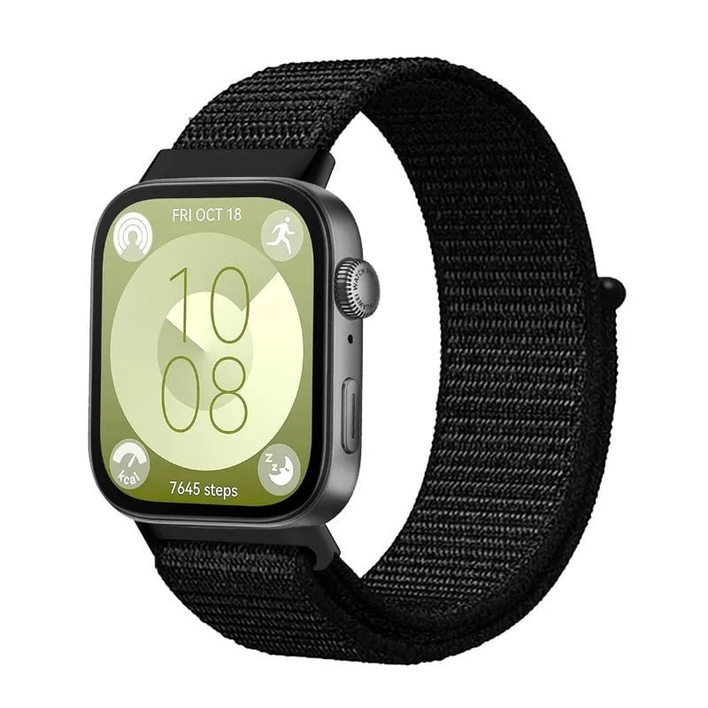 Nylon Strap, black, on a watch, 3/4 front view