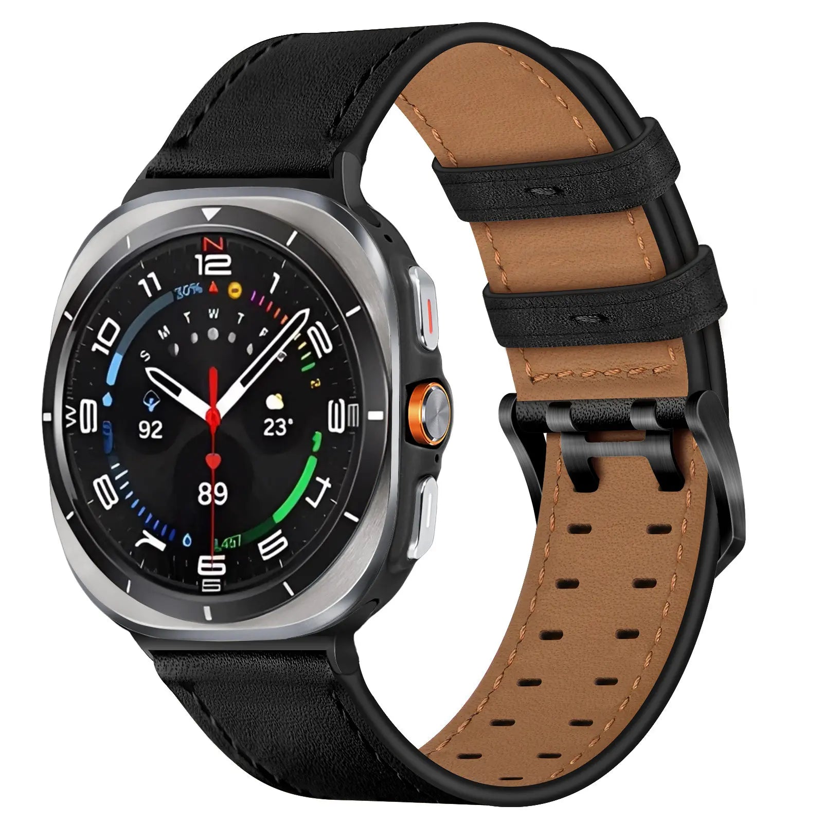 Samsung Galaxy Watch Ultra 2 Doppelnadel-Lederarmband (Schwarz)
