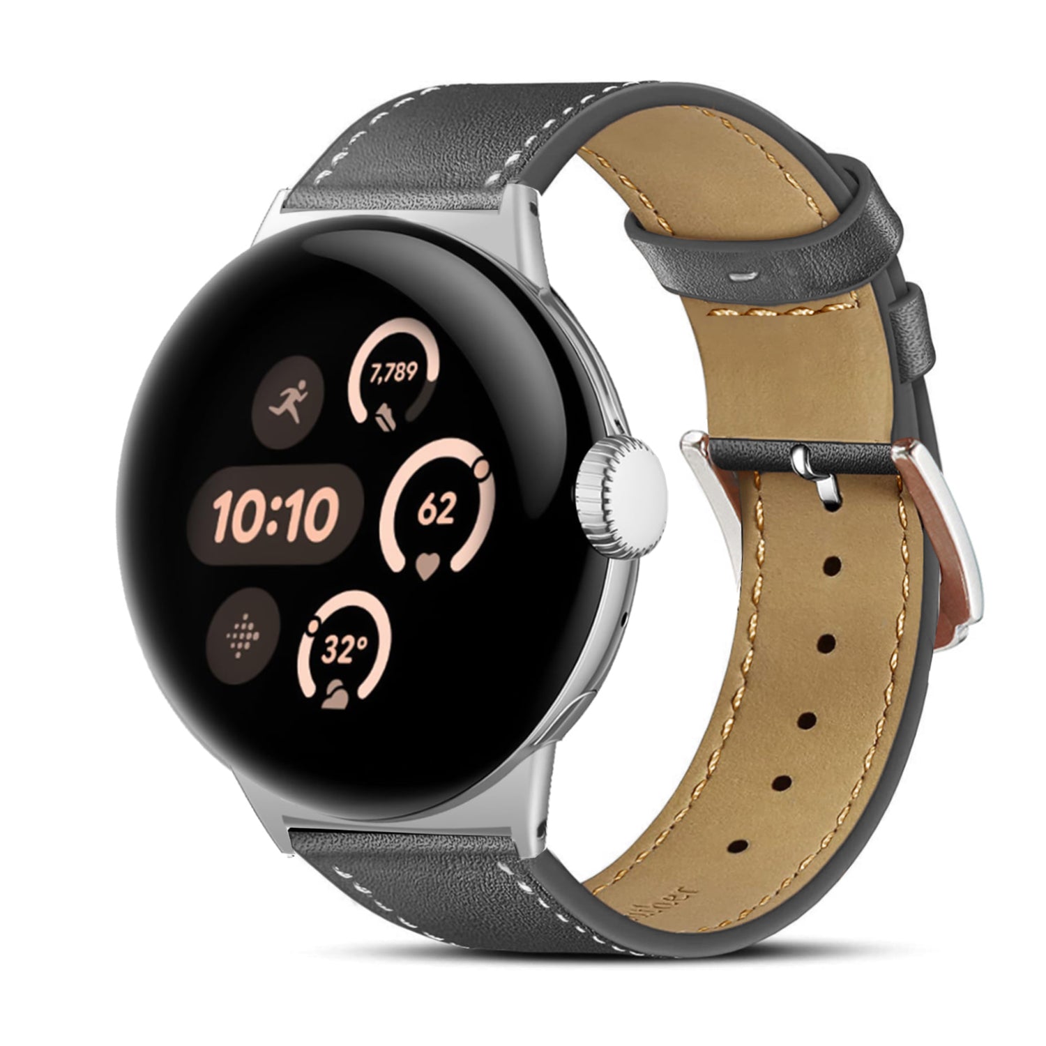Google Pixel Watch 4 - 45mm Modernes Lederarmband (Schwarz)