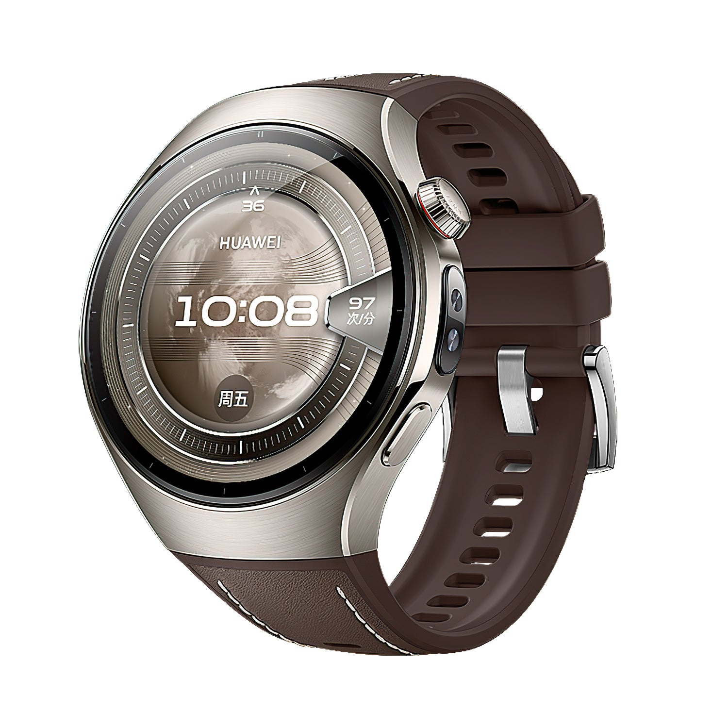 Huawei Watch 5 - 46mm Hybrides Lederarmband 'Perfect Fit' (Braun)