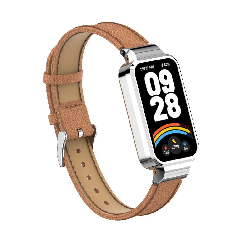 Leather Strap, brown, on a watch, 3/4 front view