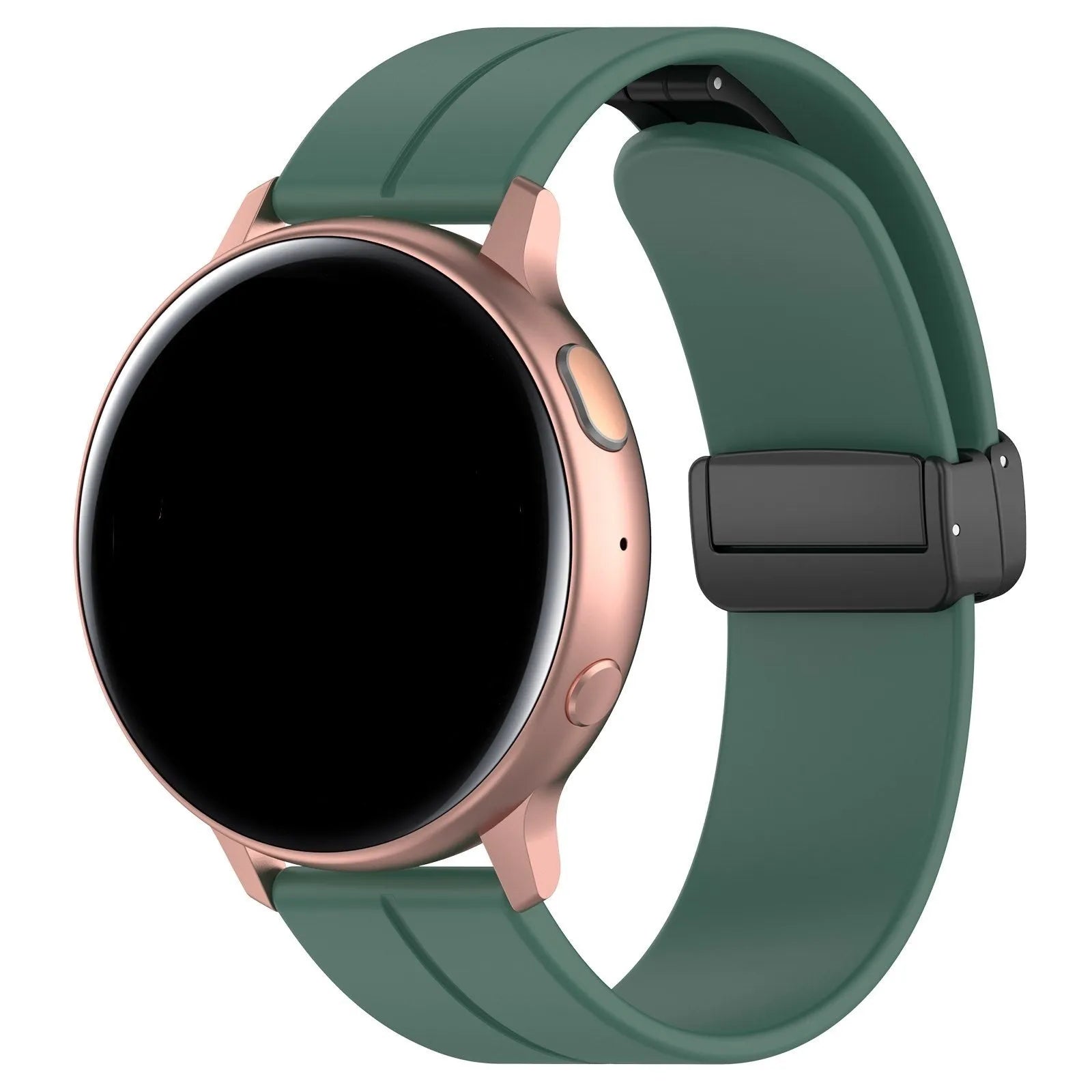 D-Buckle Silicone Strap, dark green, on a watch, 3/4 front view