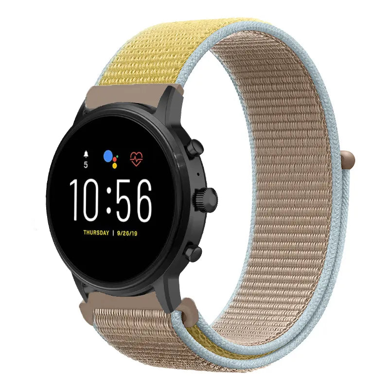 Nylon Strap, camel, on a watch, 3/4 front view