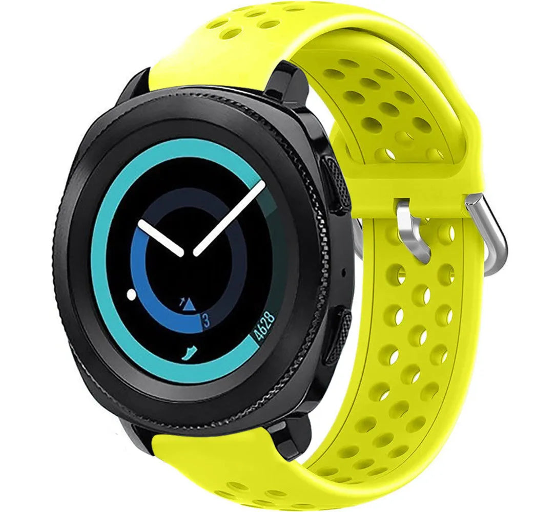 Breathable Silicone Strap, yellow, on a watch, 3/4 front view