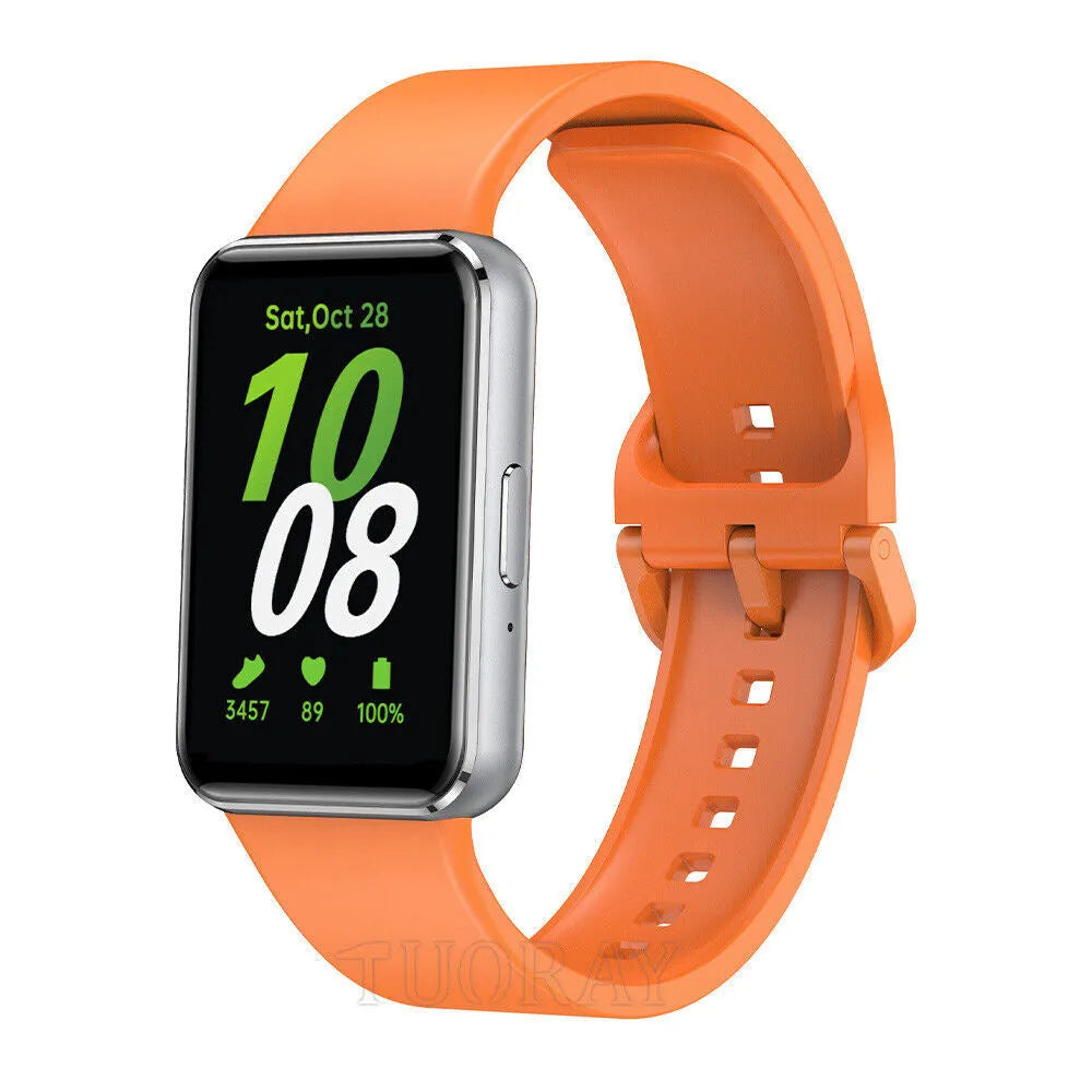 Silicone Strap, orange, on a watch, 3/4 front view