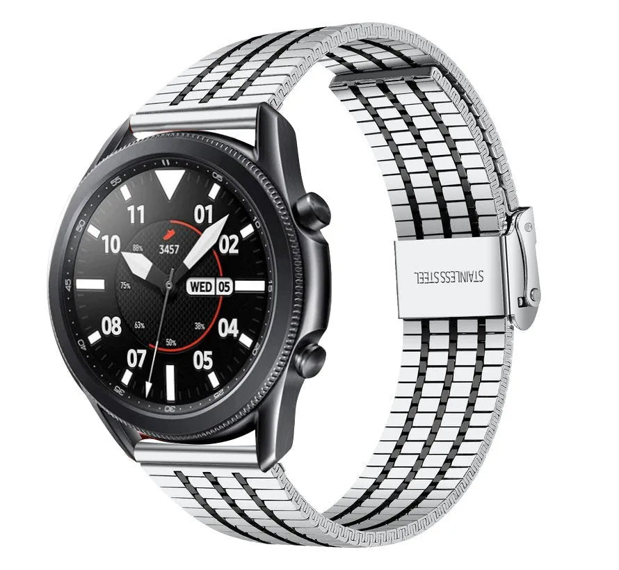 Fine Steel Strap, silver/black, on a watch, 3/4 front view