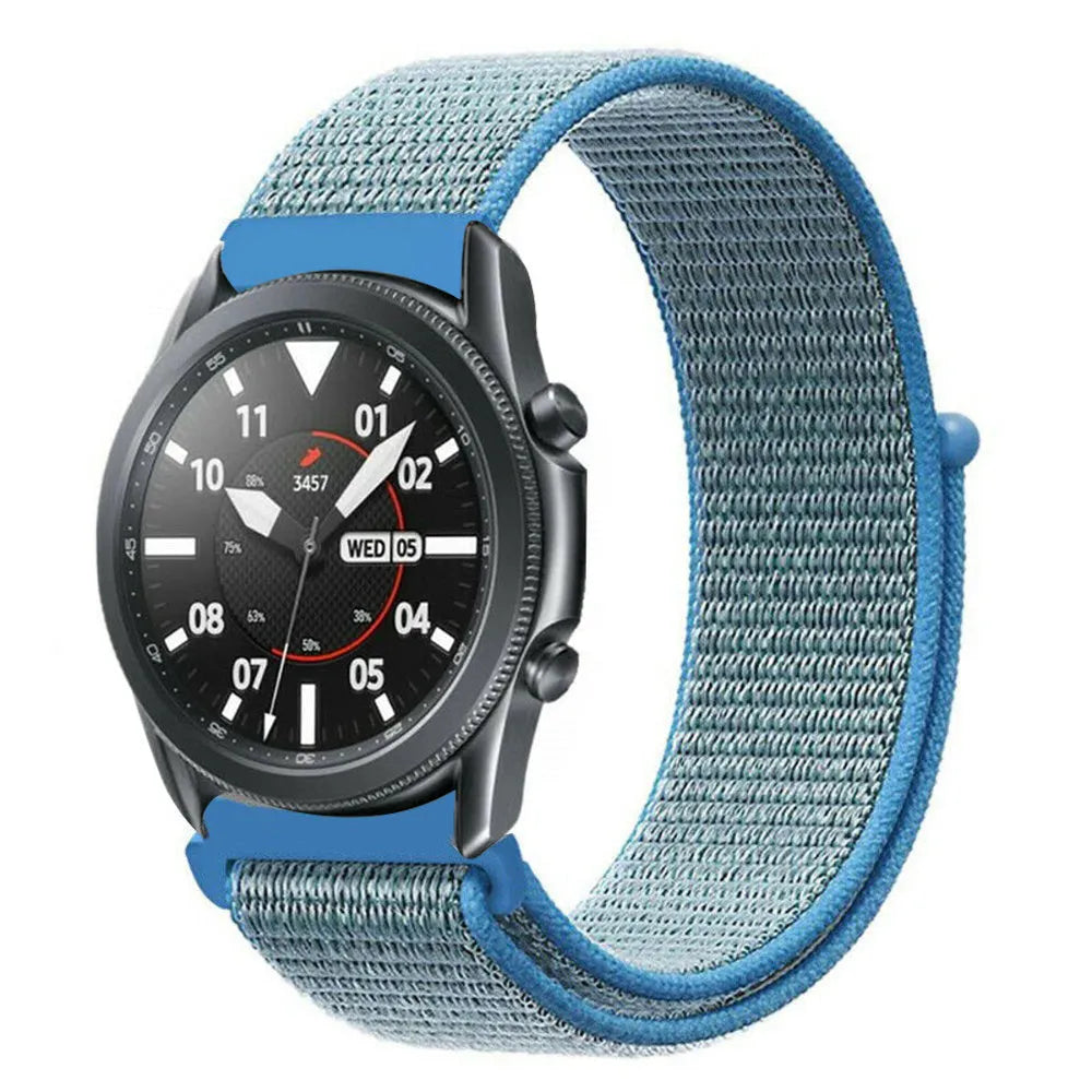 Nylon Strap, blue, on a watch, 3/4 front view