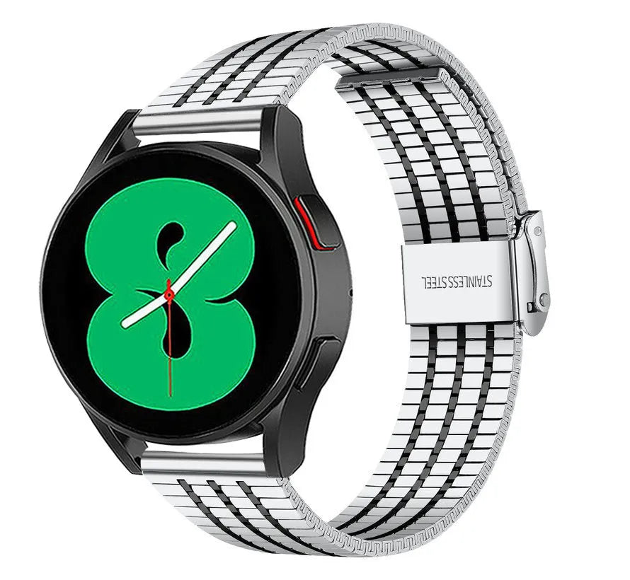 Fine Steel Strap, silver/black, on a watch, 3/4 front view