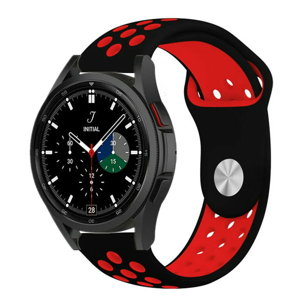 Silicone Sport Strap, black/red, on a watch, 3/4 front view