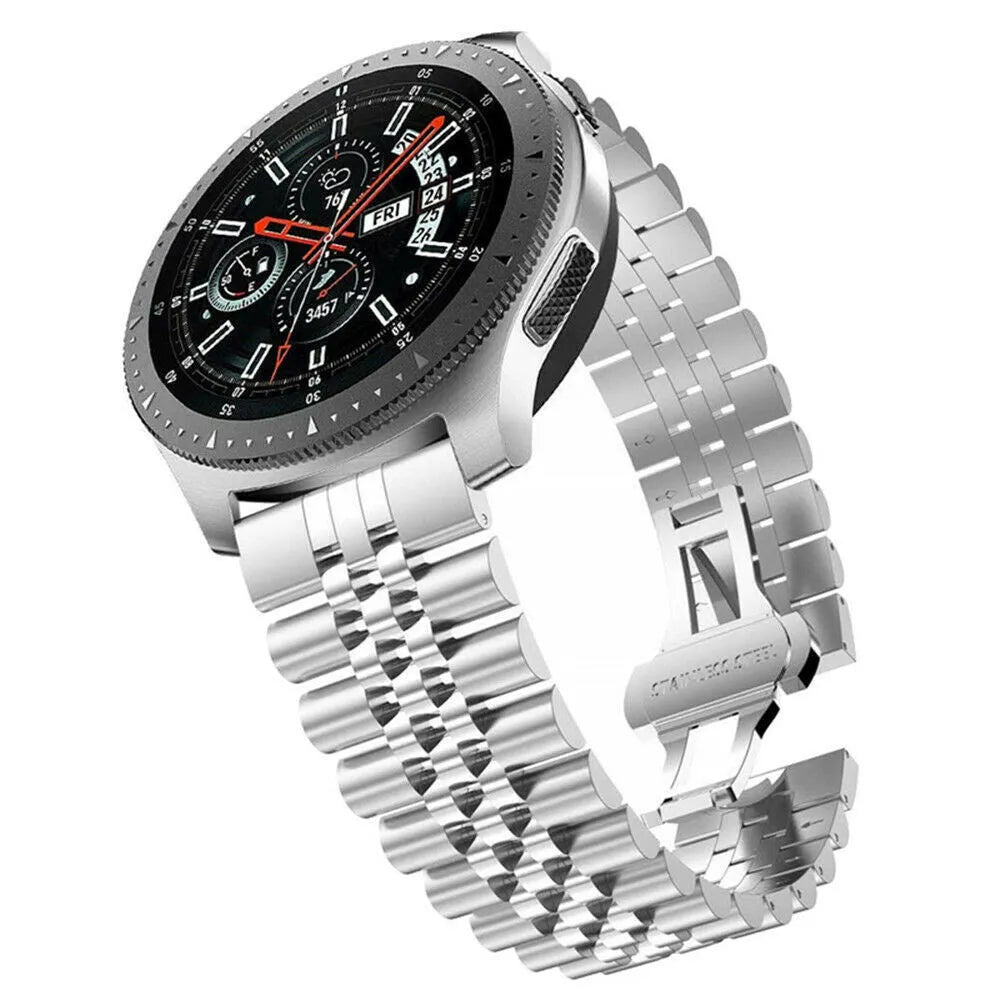 Jubilee Steel Strap, silver, on a watch, 3/4 front view