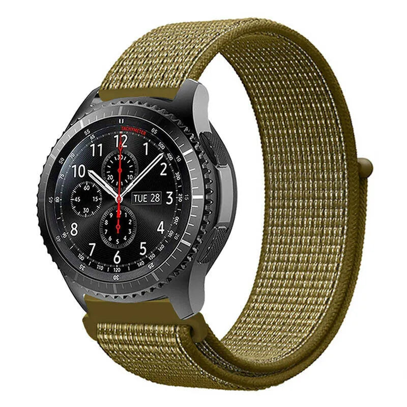 Nylon Strap, olive, on a watch, 3/4 front view