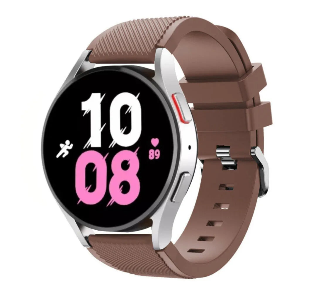 Twill Silicone Strap, brown, on a watch, 3/4 front view