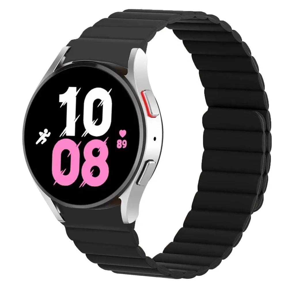 Magnetic Silicone Strap, black, on a watch, 3/4 front view