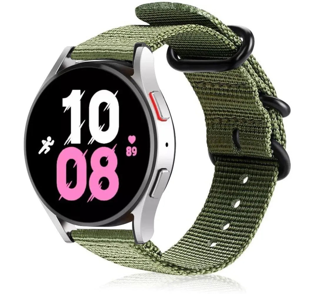 Nylon Buckle Strap, green, on a watch, 3/4 front view