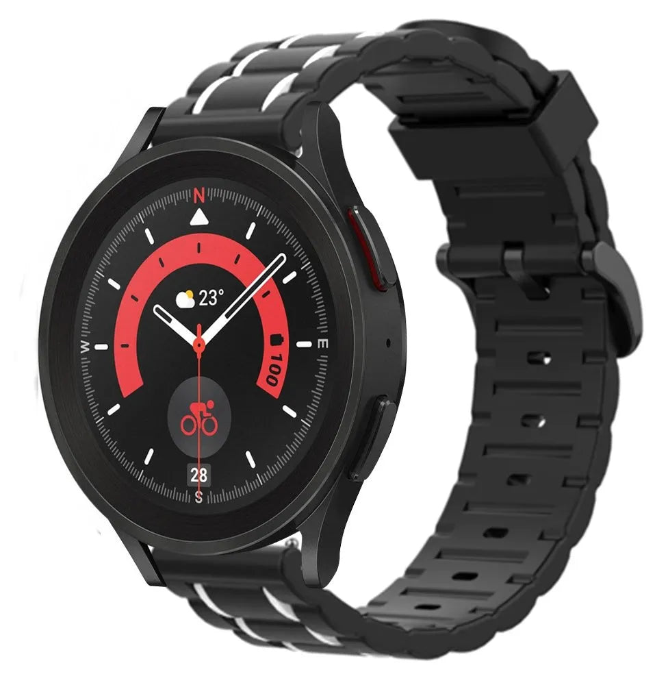 Silicone Strap 'Tough', black/white, on a watch, 3/4 front view
