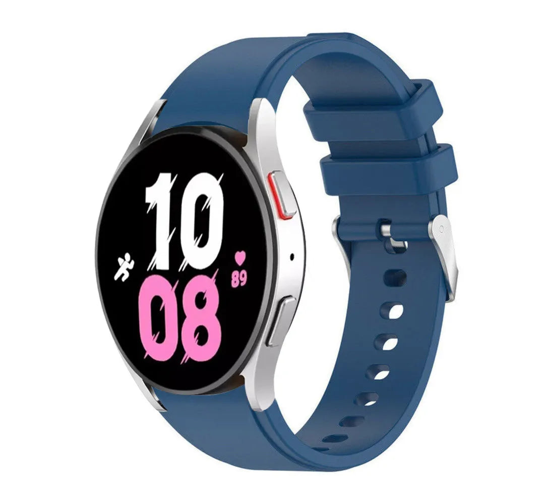 Silicone Strap 'Perfect Fit', blue, on a watch, 3/4 front view