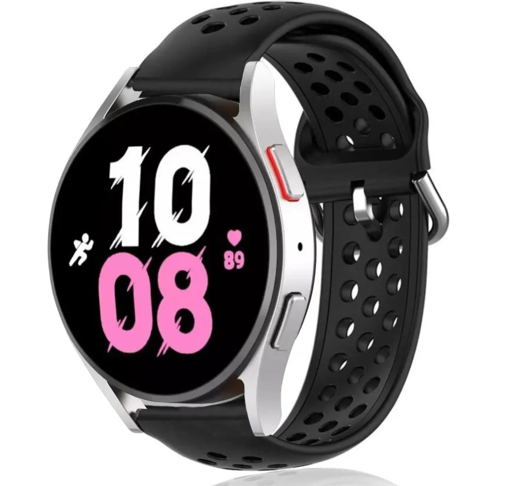Breathable Silicone Strap, black, on a watch, 3/4 front view